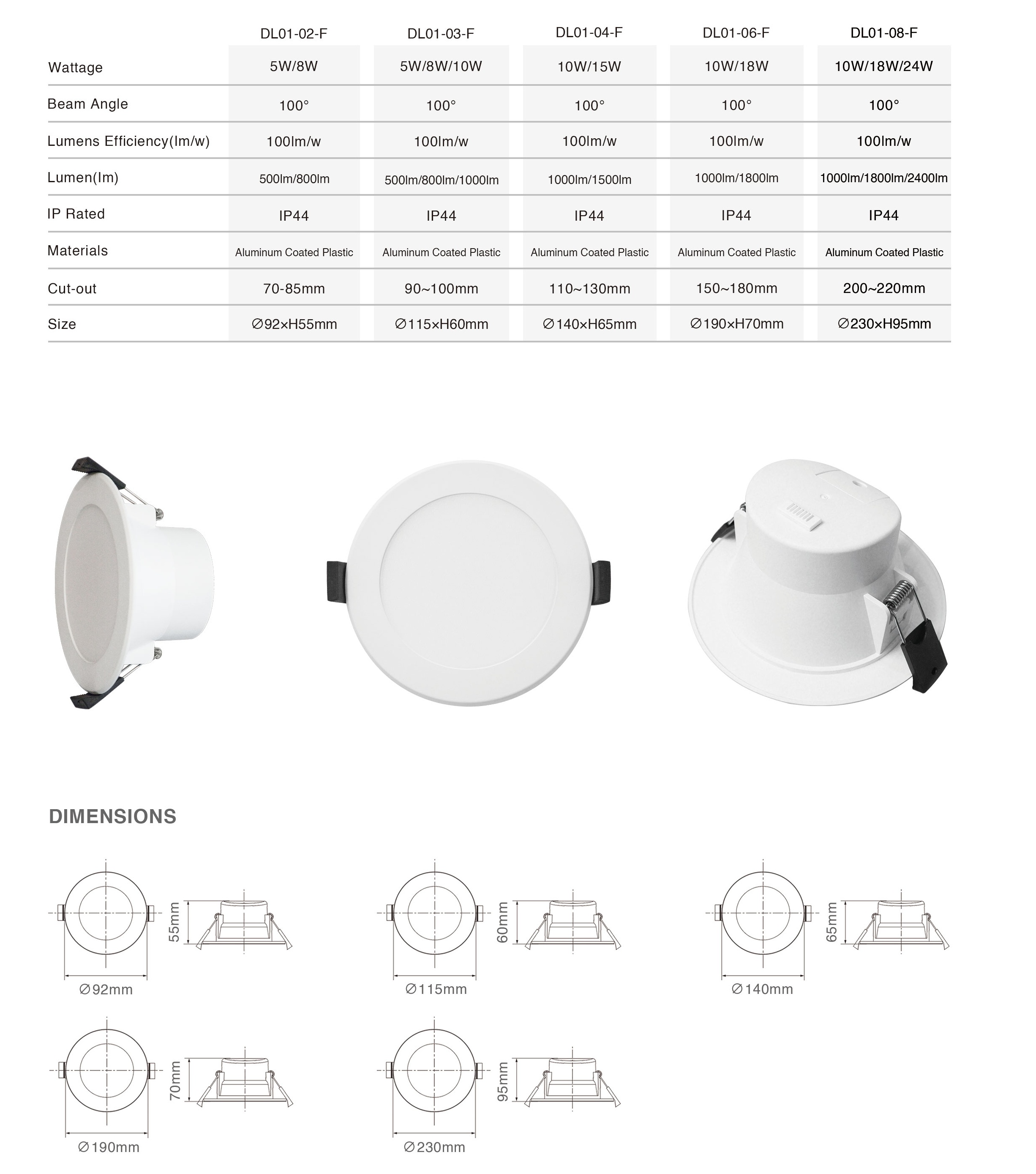 DL01-F Light emitting diode downlight adjustable dimmable 10w IP44 waterproof aluminum spotlight home light light emitting diode ceiling light saa certificate SMD light