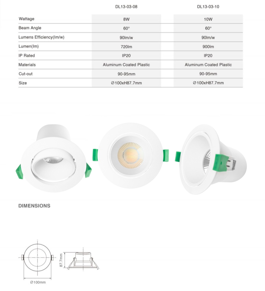 DL13 Led Downlight 8W Flat Dimming 3cct saa  ip44 Waterproof Anti-glare Light Downlight Spot Lights Led Ceiling Downlight 90mm  lamp
