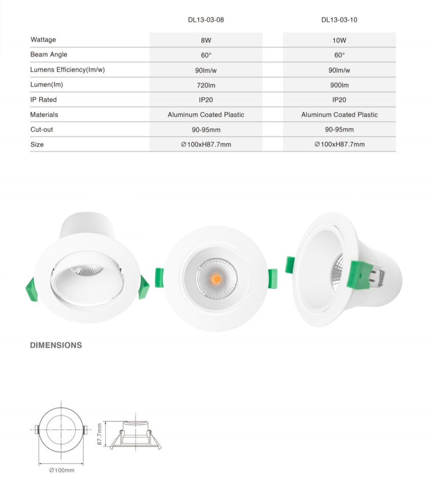 DL13 SAA certified led downlight saa 3cct  ip44 waterproof anti-glare 8W 9W rotatable embedded LED ceiling spots lights 90mm cut out