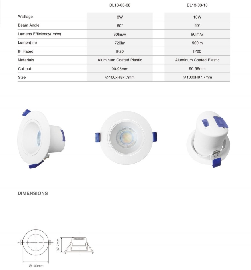 DL13 SAA certified led downlight saa 3cct ce ip44 waterproof anti-glare 8W 9W 90mm cut out embedded LED embedded ceiling spots lights