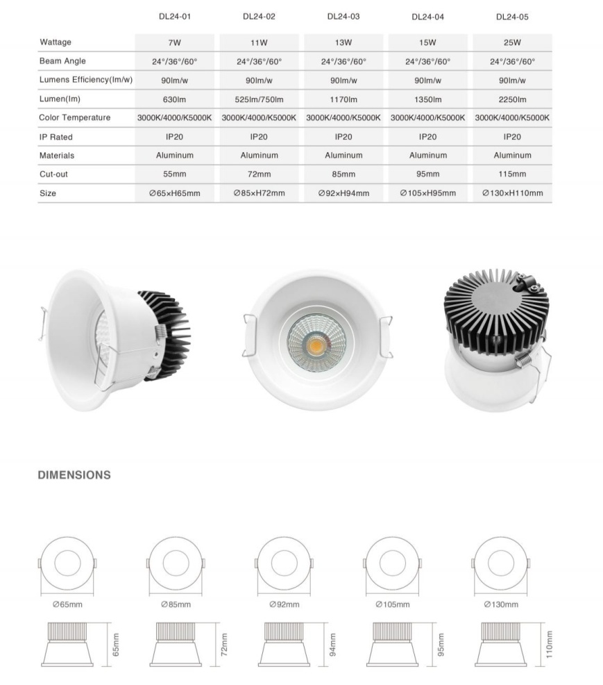 DL24 90mm recessed LED downlight 10W COB saa antiglare wall washer living room hotel Aluminum housing adjustable lamp led spotlight