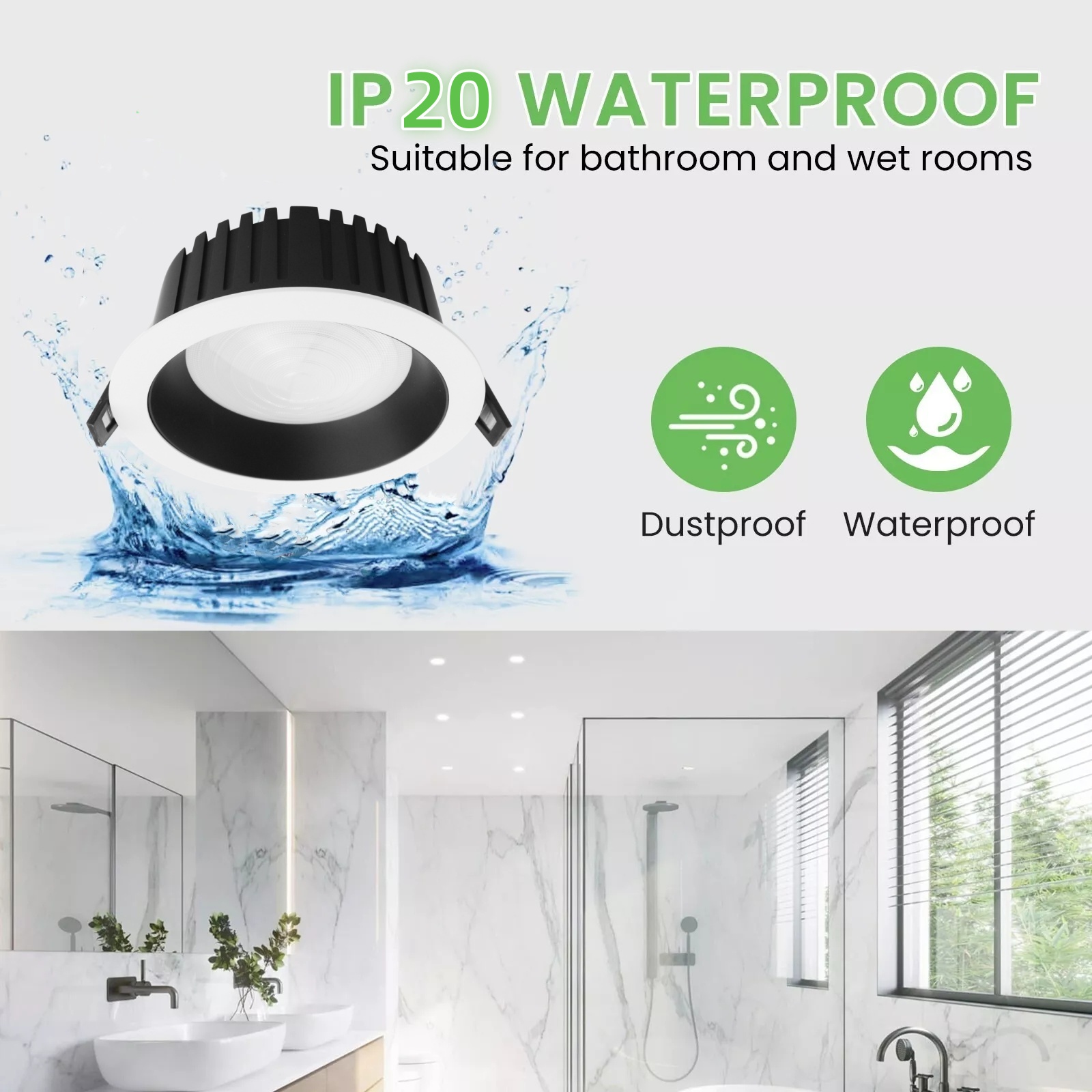 DL30-PC Light IP20 Waterproof LED Downlight 9W 12w 18w 24W Recessed Ceiling Light for Outdoor Bathroom Hotel  Mall spotlight 90mm cutout