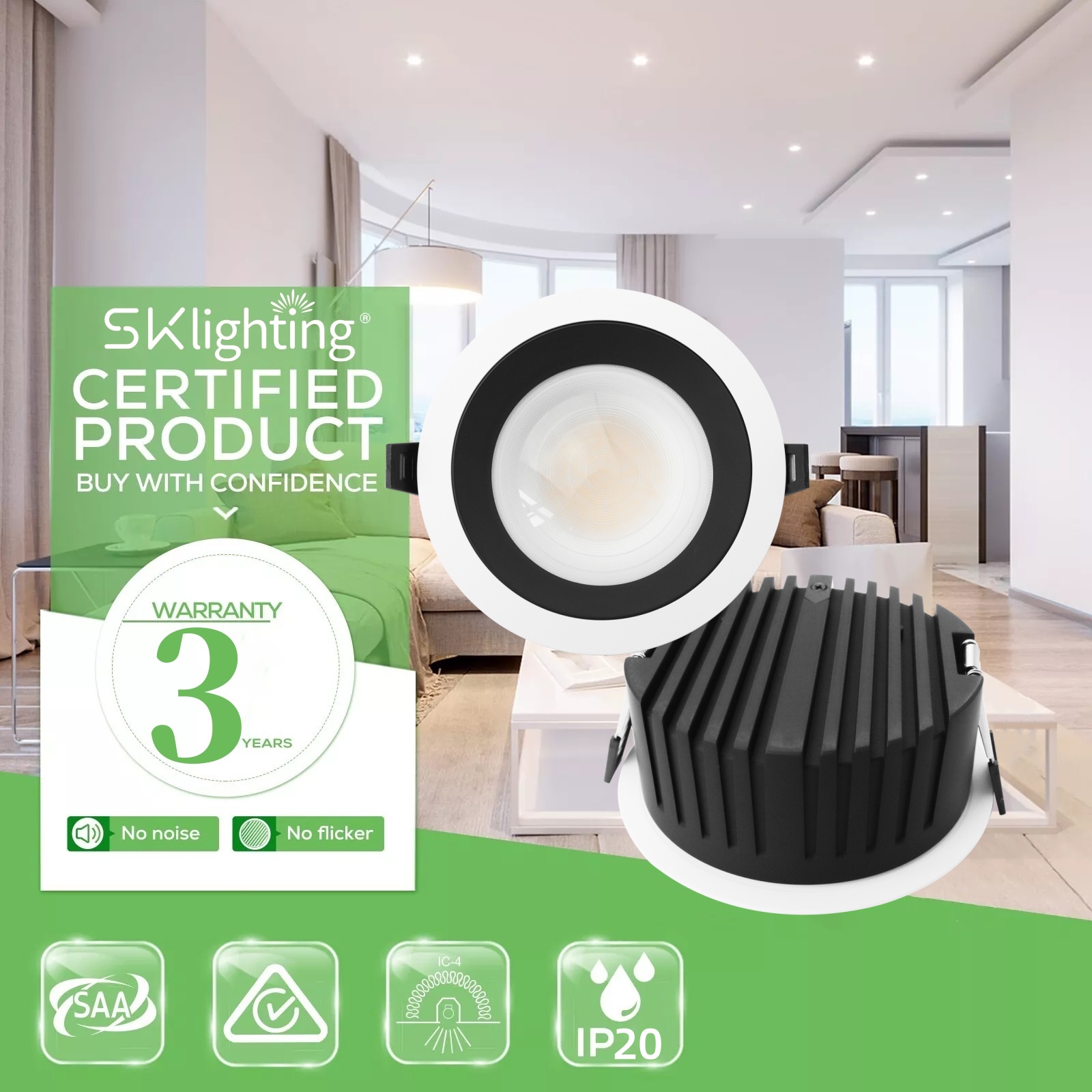 DL30-PC Light IP20 Waterproof LED Downlight 9W 12w 18w 24W Recessed Ceiling Light for Outdoor Bathroom Hotel  Mall spotlight 90mm cutout