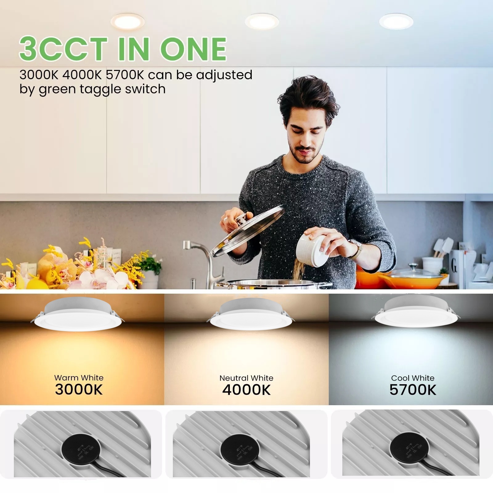DL25 Led Downlight 15W Ssa 3cct CE 220V-240V SMD Dimmable Embedded Hole Lamp Decoration Hotel Living Room Light Aluminum Downlight
