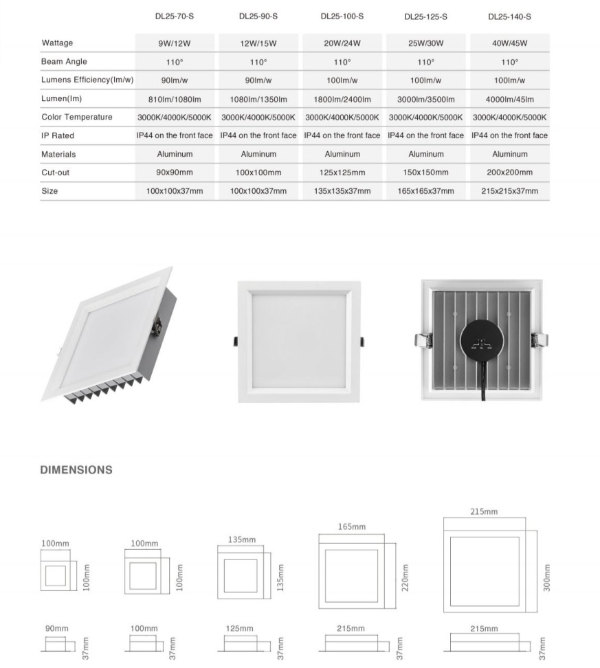 DL25-S Led Downlight 12W Ssa 3cct CE 220V-240V SMD Dimmable Embedded Hole Lamp Decoration Hotel Living Room Light Aluminum Downlight