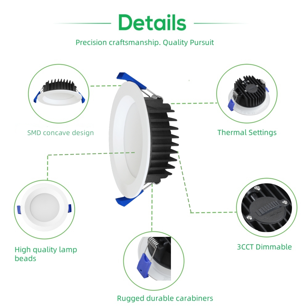 DL03-R  Smart Home Light Dimmable Recessed Ceiling Room Light Tri-Color LED Downlight Living Room Corridor Commercial Lighting