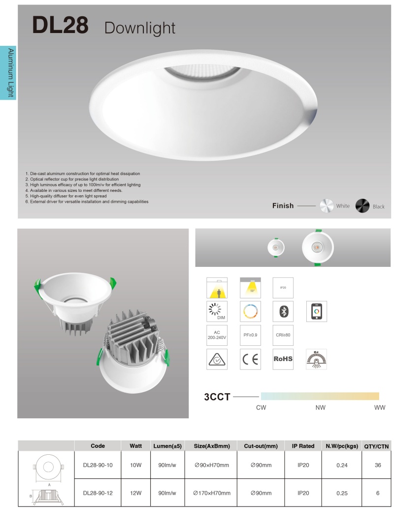 DL28  Light IP20 Waterproof LED Downlight 10W 12W Recessed Ceiling Light for Outdoor Bathroom Balcony Hotel  Mall spotlight led light