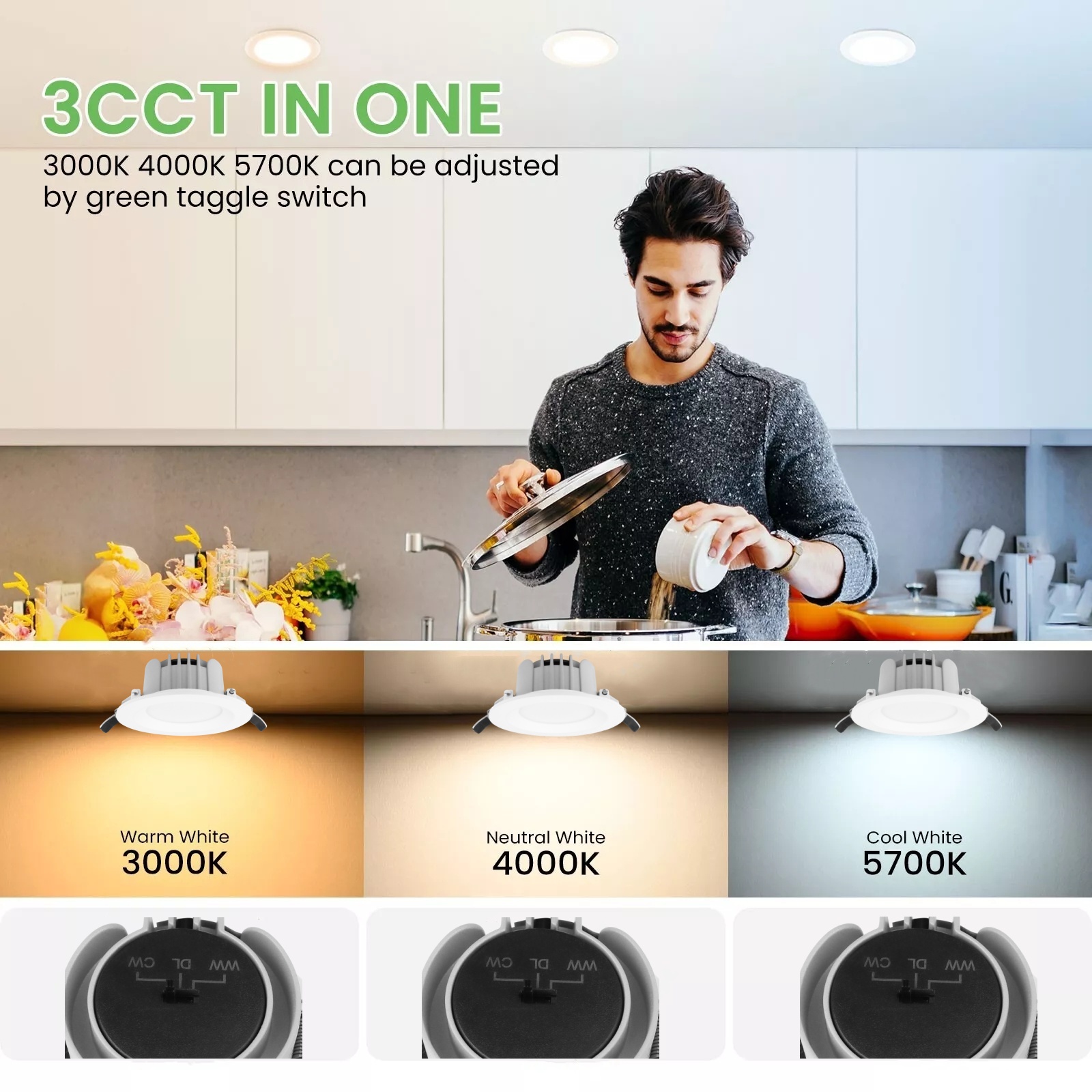 DL25 Led Downlight 15W Ssa 3cct CE 220V-240V SMD Dimmable Embedded Hole Lamp Decoration Hotel Living Room Light Aluminum Downlight