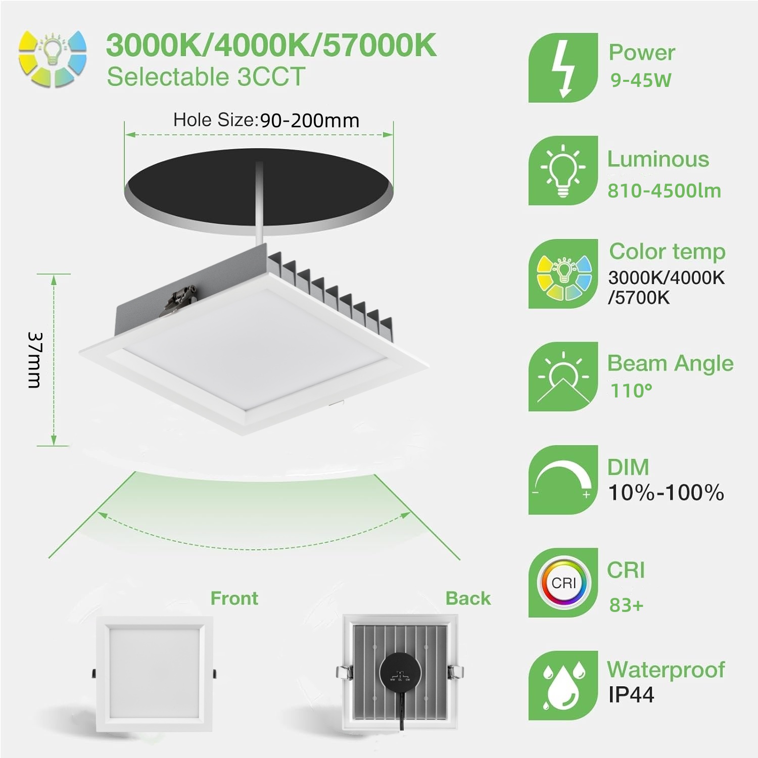 DL25-S Led Downlight 12W Ssa 3cct CE 220V-240V SMD Dimmable Embedded Hole Lamp Decoration Hotel Living Room Light Aluminum Downlight