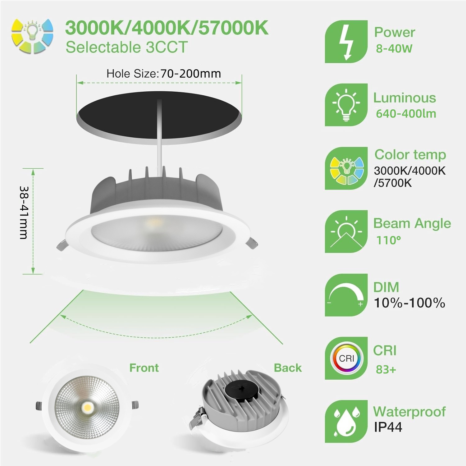 DL26 Led Dowlinght 20w Cob Cct Saa Spots Lights High Lumen AntiGlare Adjustable Dimmable Aluminium Recessed Ceiling SMD LED Downlight