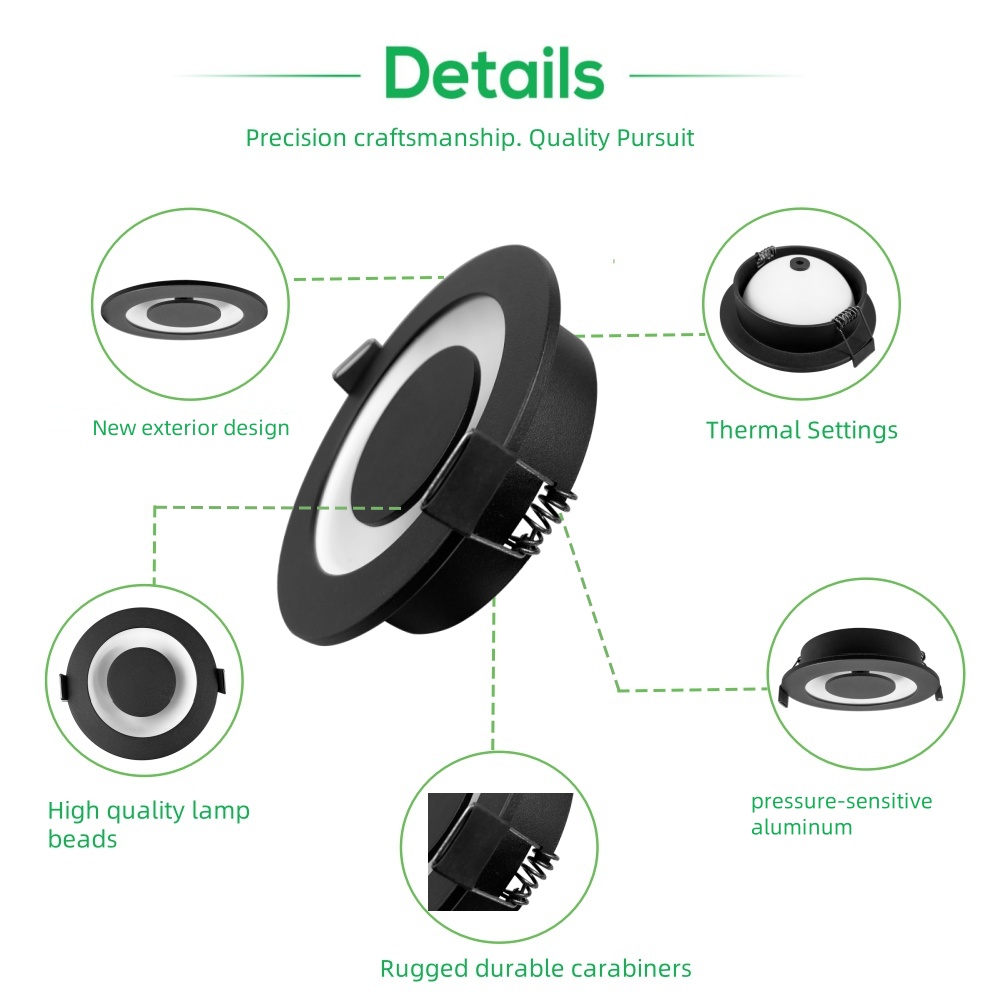 DL35 Commercial Lighting Shop Decoration Adjustable Anti-Glare Aluminum Efficient Reflective Design Recessed Light IP20 LED Downlight Black