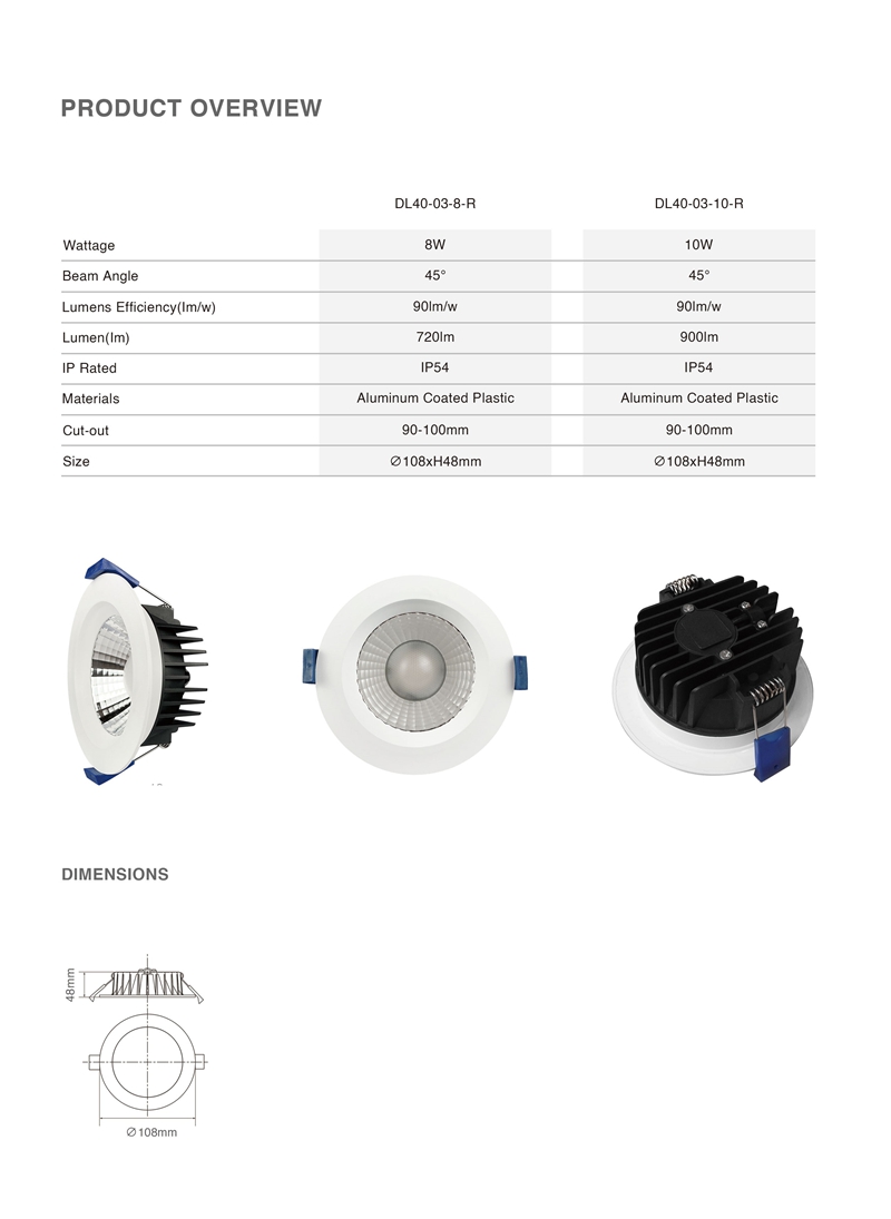DL40-R Downlight OEM ODM Waterproof IP54 Recessed Mount Round 10W 90mm Light Emitting Diode Spotlight 3cct saa Dimmable Aluminum Light Emitting Diode Downlight Black