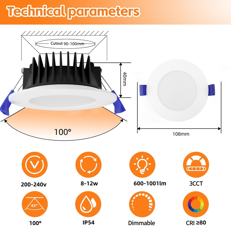 DL40-F Ultra Slim LED Downlight SAA Recessed Ceiling 10W 90MM mm Tri-color CCT LED Dimmable Downlight High Quality Australia Downlights