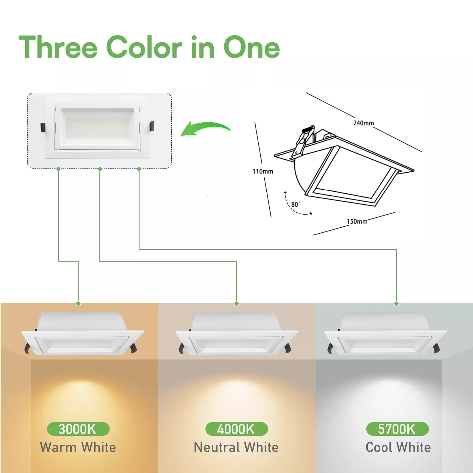 DL32 High Quality Indoor Home Office Hotel Aluminum Housing Rectangular SMD Recessed Zoom Adjustable Angle Downlight Wall Washer Lights