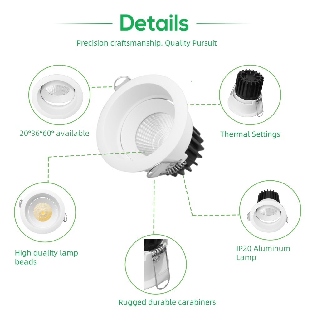DL39 Aluminum switchable 12 w round rotating high output 3 CCT light emitting diode downlight modern ceil dimmable adjustable home hotel light
