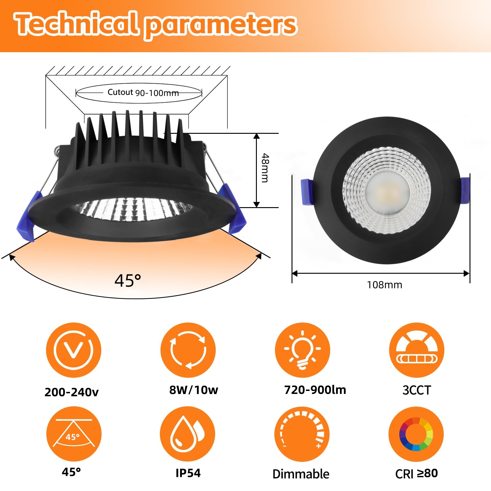 DL40-R Downlight OEM ODM Waterproof IP54 Recessed Mount Round 10W 90mm Light Emitting Diode Spotlight 3cct saa Dimmable Aluminum Light Emitting Diode Downlight Black