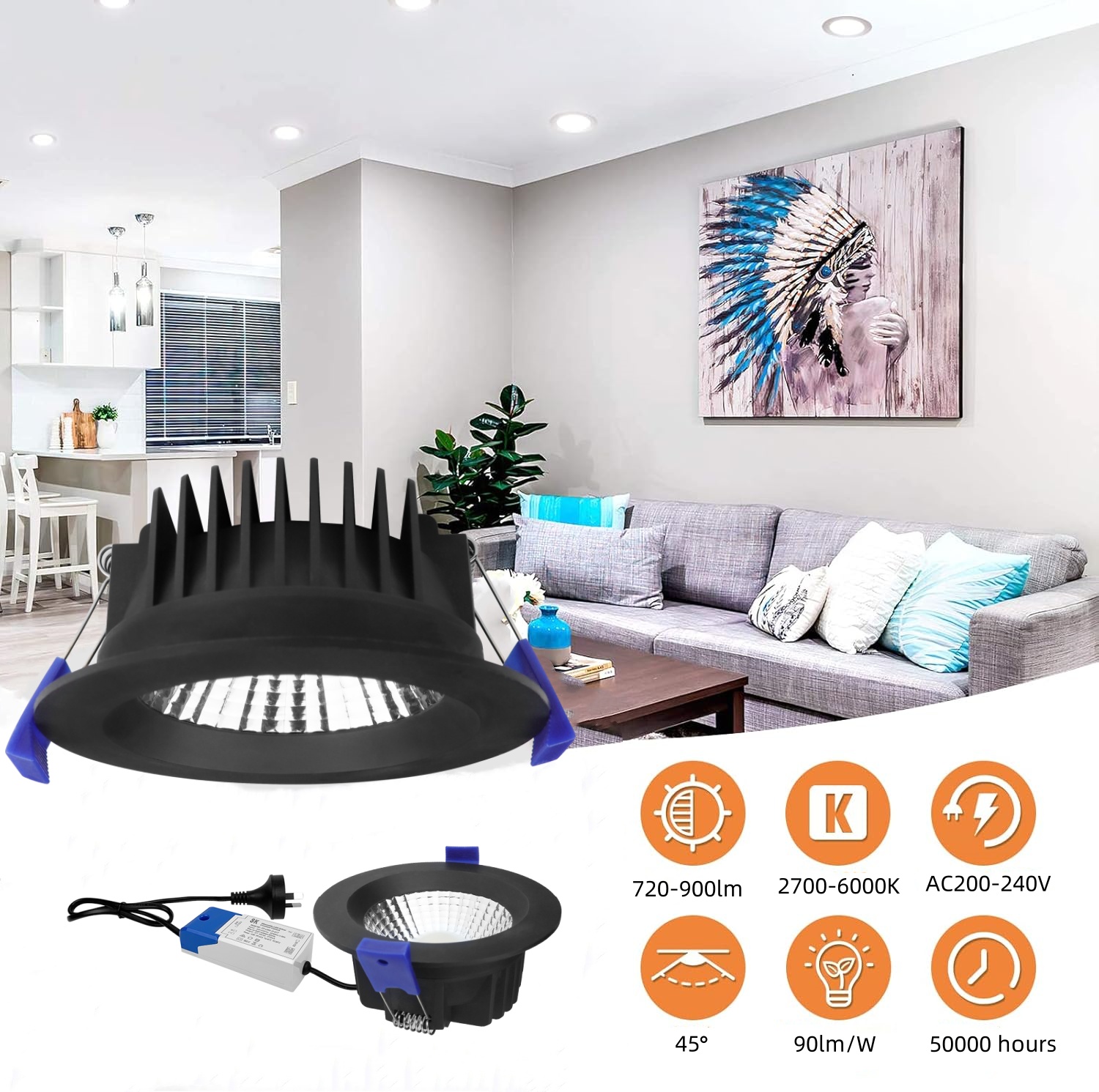 DL40-R Downlight OEM ODM Waterproof IP54 Recessed Mount Round 10W 90mm Light Emitting Diode Spotlight 3cct saa Dimmable Aluminum Light Emitting Diode Downlight Black