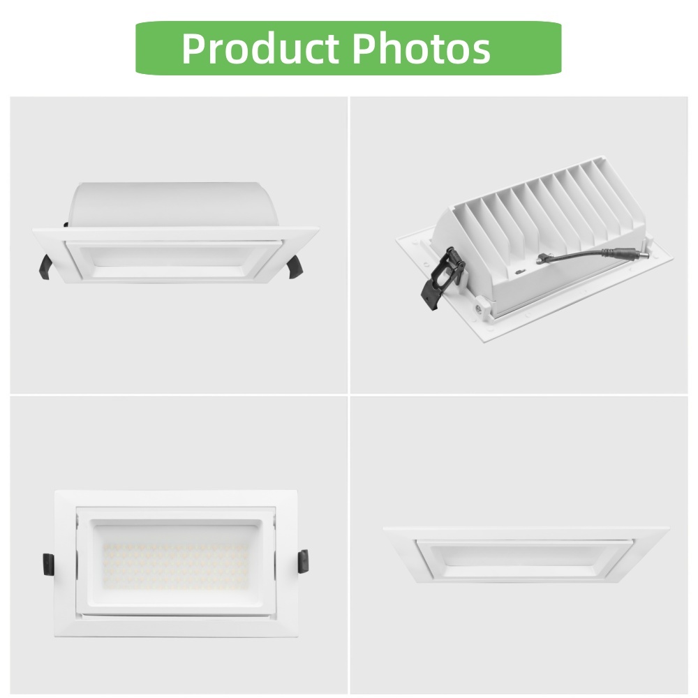 DL32 High Quality Indoor Home Office Hotel Aluminum Housing Rectangular SMD Recessed Zoom Adjustable Angle Downlight Wall Washer Lights