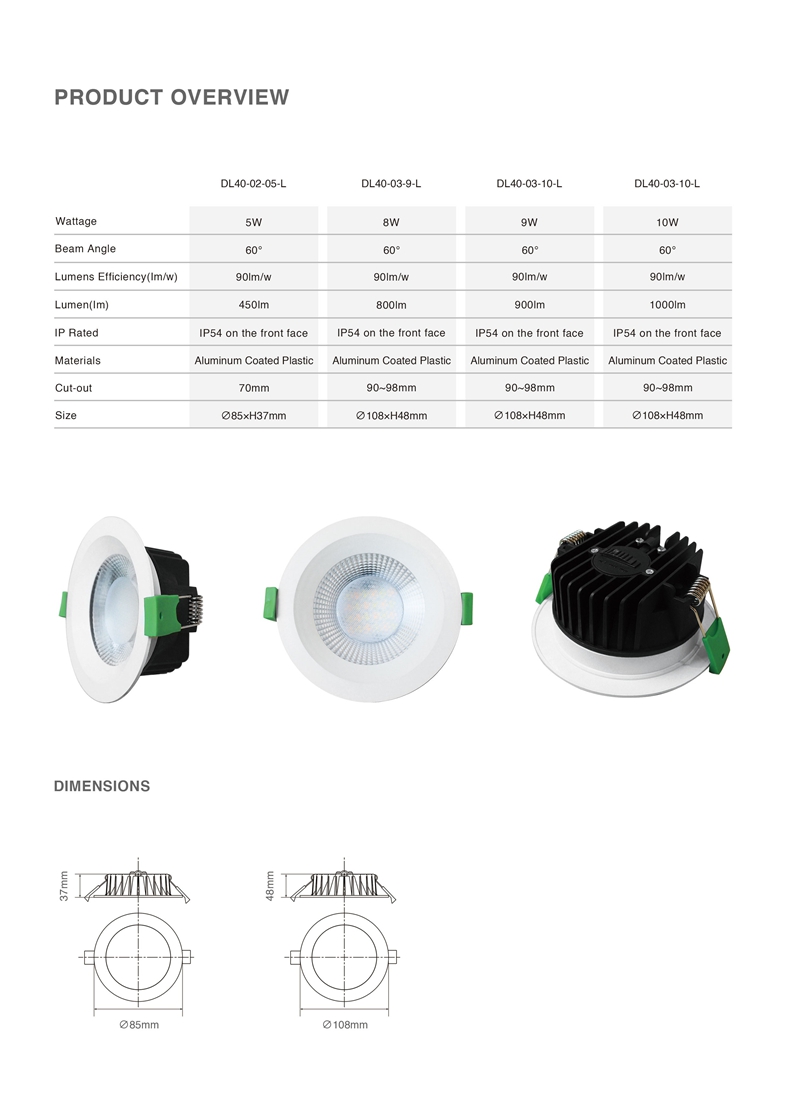 DL40-L IP54 Dimmable Light Emitting Diode Downlight 10w 90mm Commercial Spotlight Anti-Glare Recessed Light Emitting Diode Spotlight SMD Lens Modern 3CCT SAA Aluminum