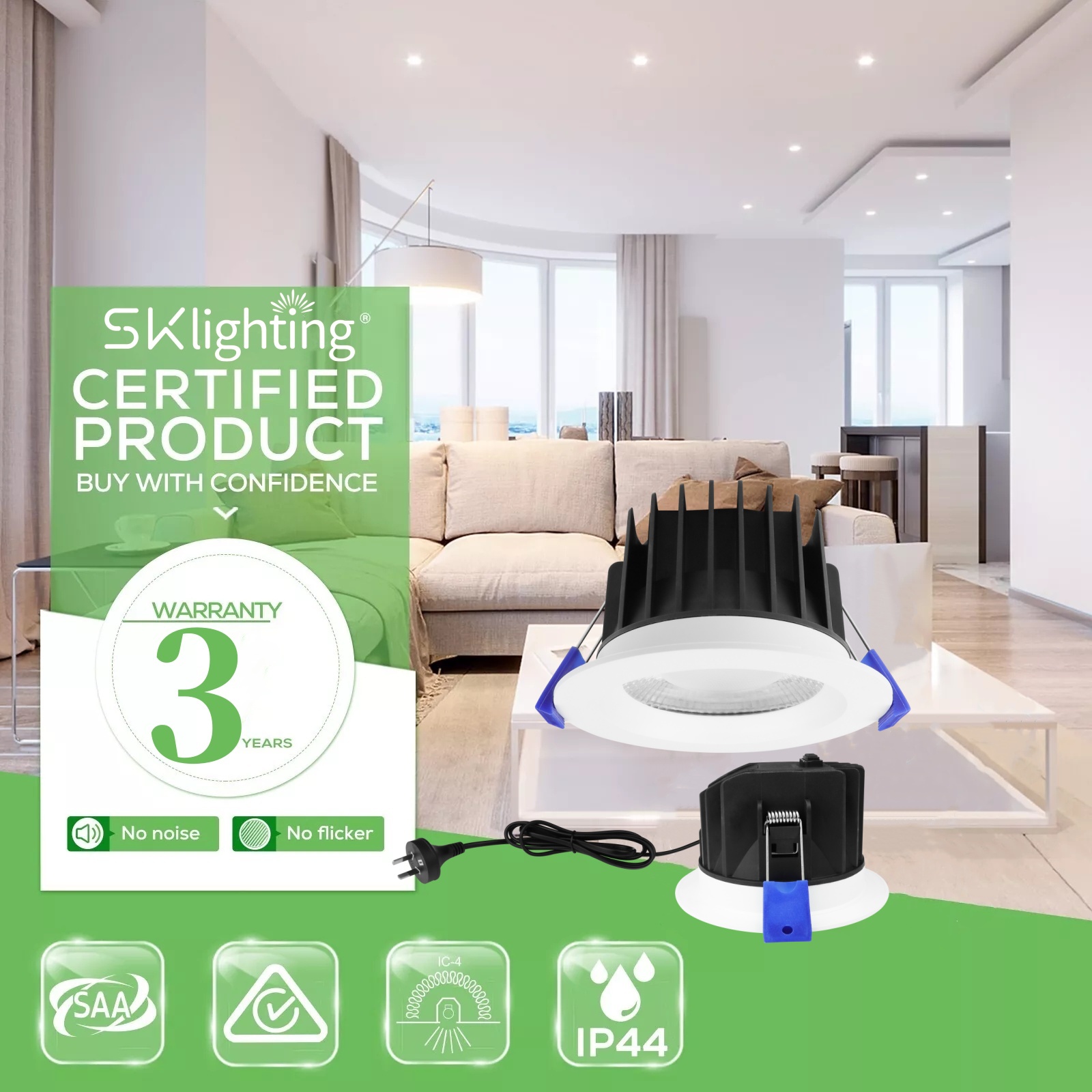 DL41-L led downlights 8w 9w saa ce emitting diode lamp 3CCT dimmable Australian standard IP44 waterproof antiglare spotlight 90mm light