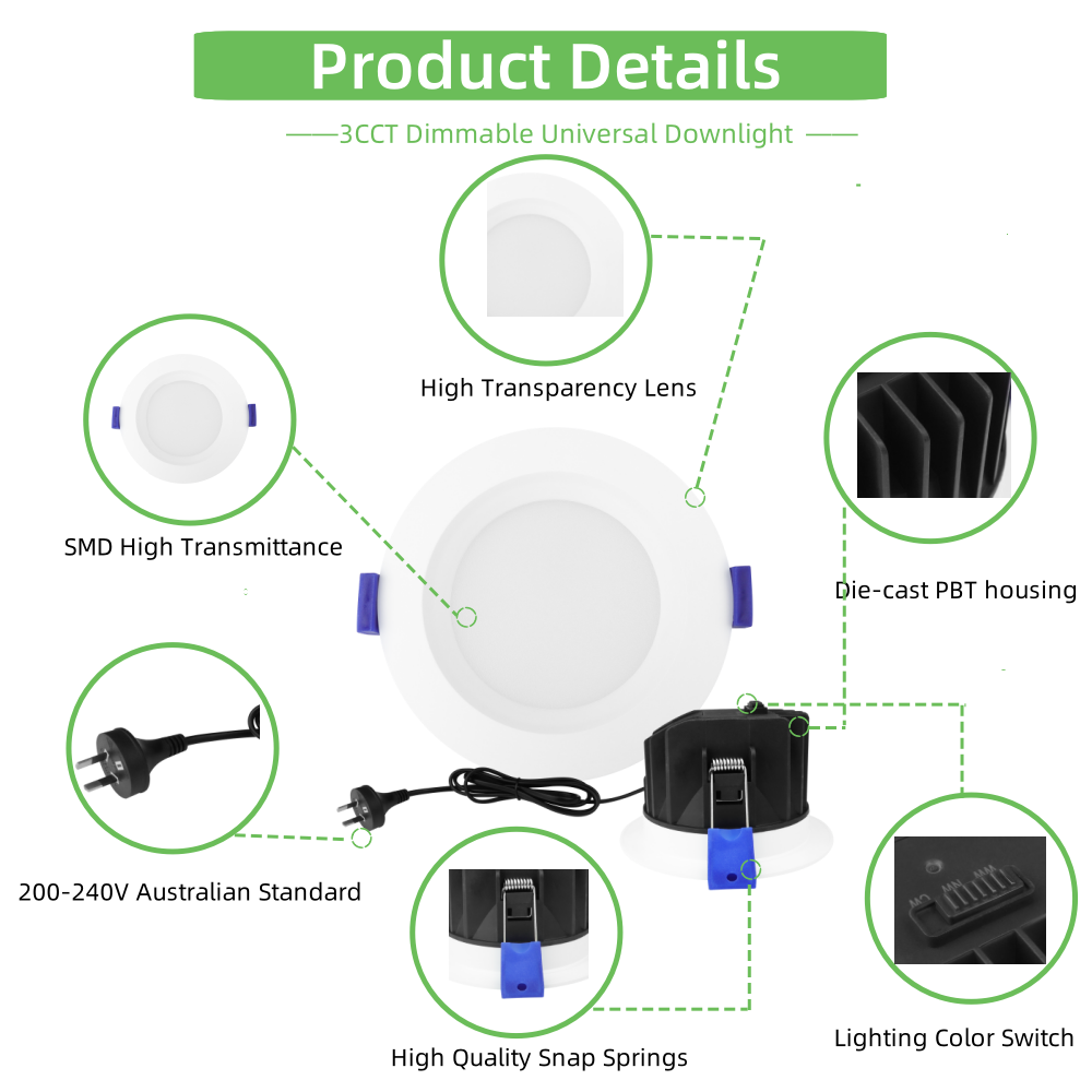 DL41 Modern indoor downlight 10w recessed tri colour downlight IP54 waterproof 3CCT dimmable anti-glare saa downlights 90mm spotlight