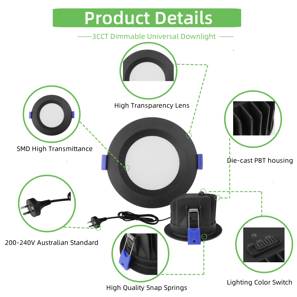 DL41 Led downlight 9w10w 90mm 3cct saa black ip54 waterproof anti-glare dimmable led downlight Australia led ceiling lamp spotlight