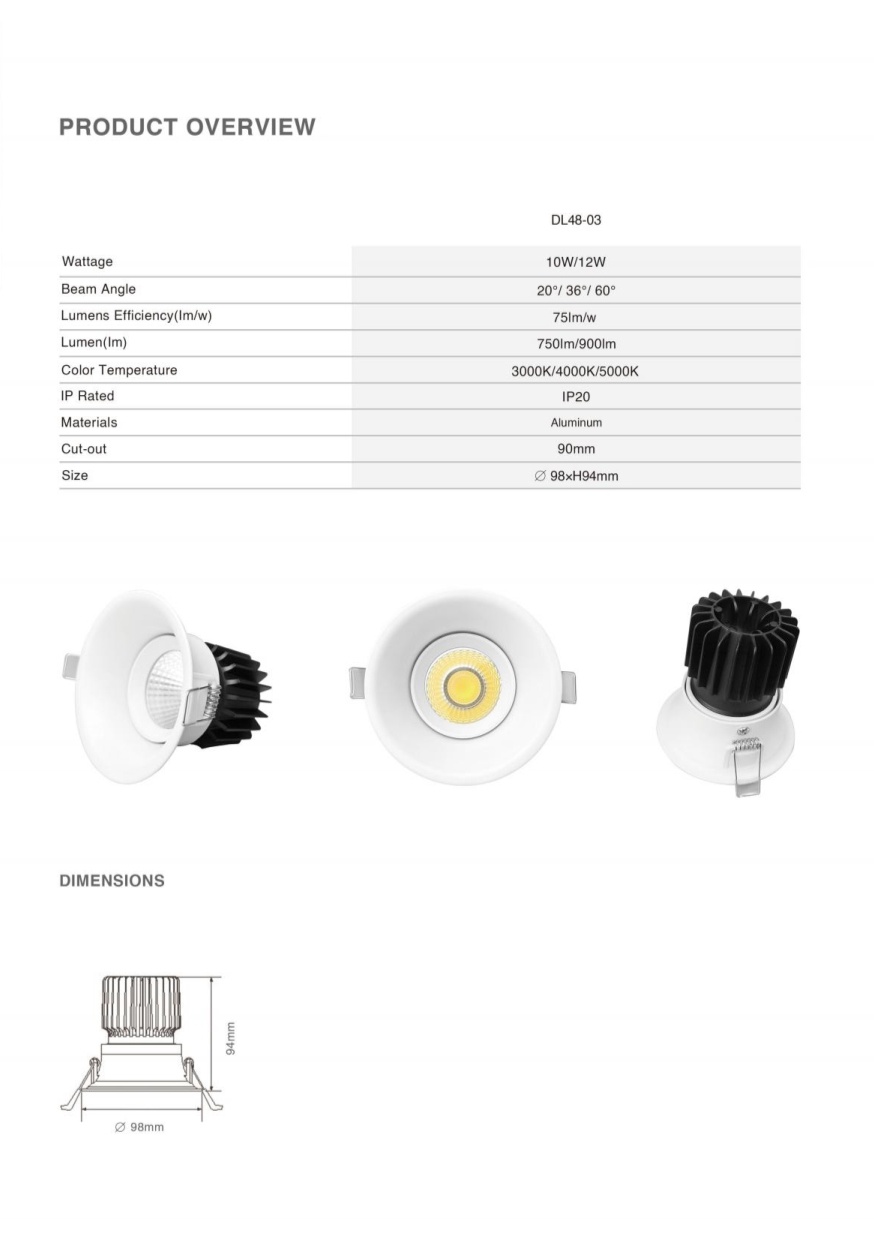 DL48 SAA Australia Standard High LED Brightness Downlight Indoor Home Recessed LED Decorative Clothing Store Downlights