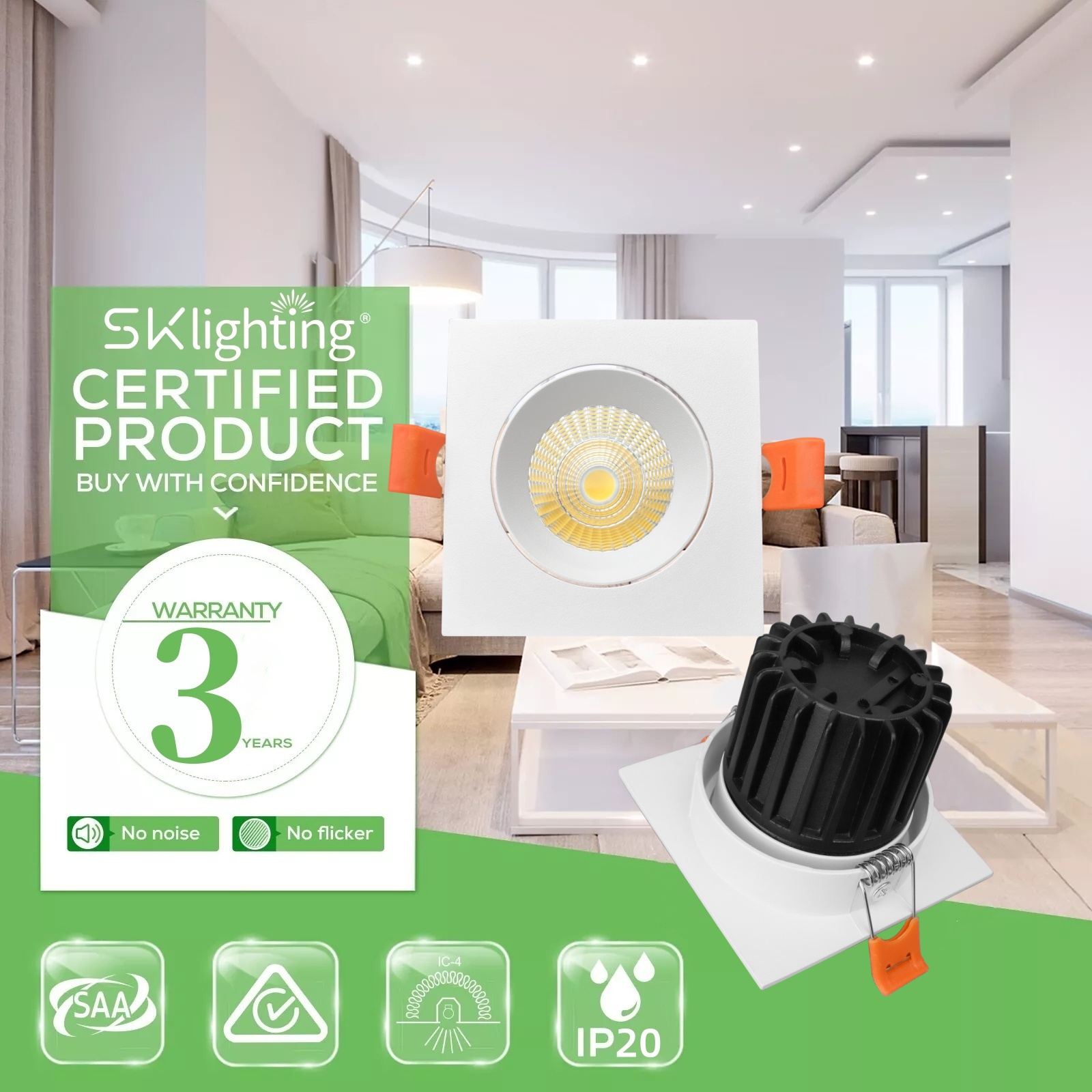 DL46 Commercial Lighting Downlight Die-Cast Aluminum Square Bezel Combination Beam Angle 10W CCT Supermarket Bar Corridor Downlight