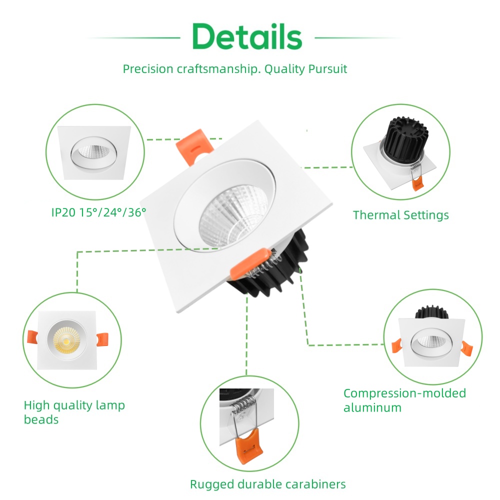 DL46 Commercial Lighting Downlight Die-Cast Aluminum Square Bezel Combination Beam Angle 10W CCT Supermarket Bar Corridor Downlight