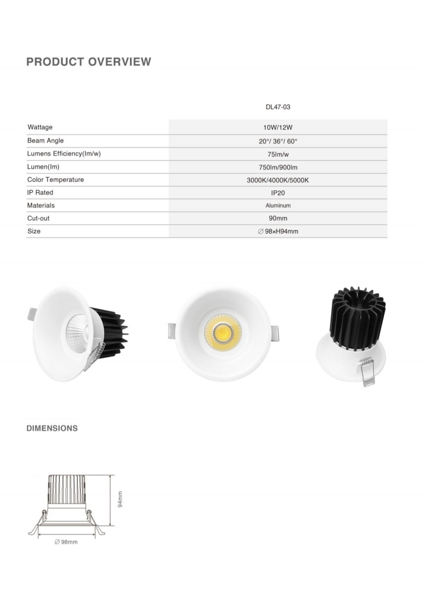 DL47 SAA Australia Standard High LED Brightness Downlight Indoor Home Recessed LED Decorative Clothing Store Downlights