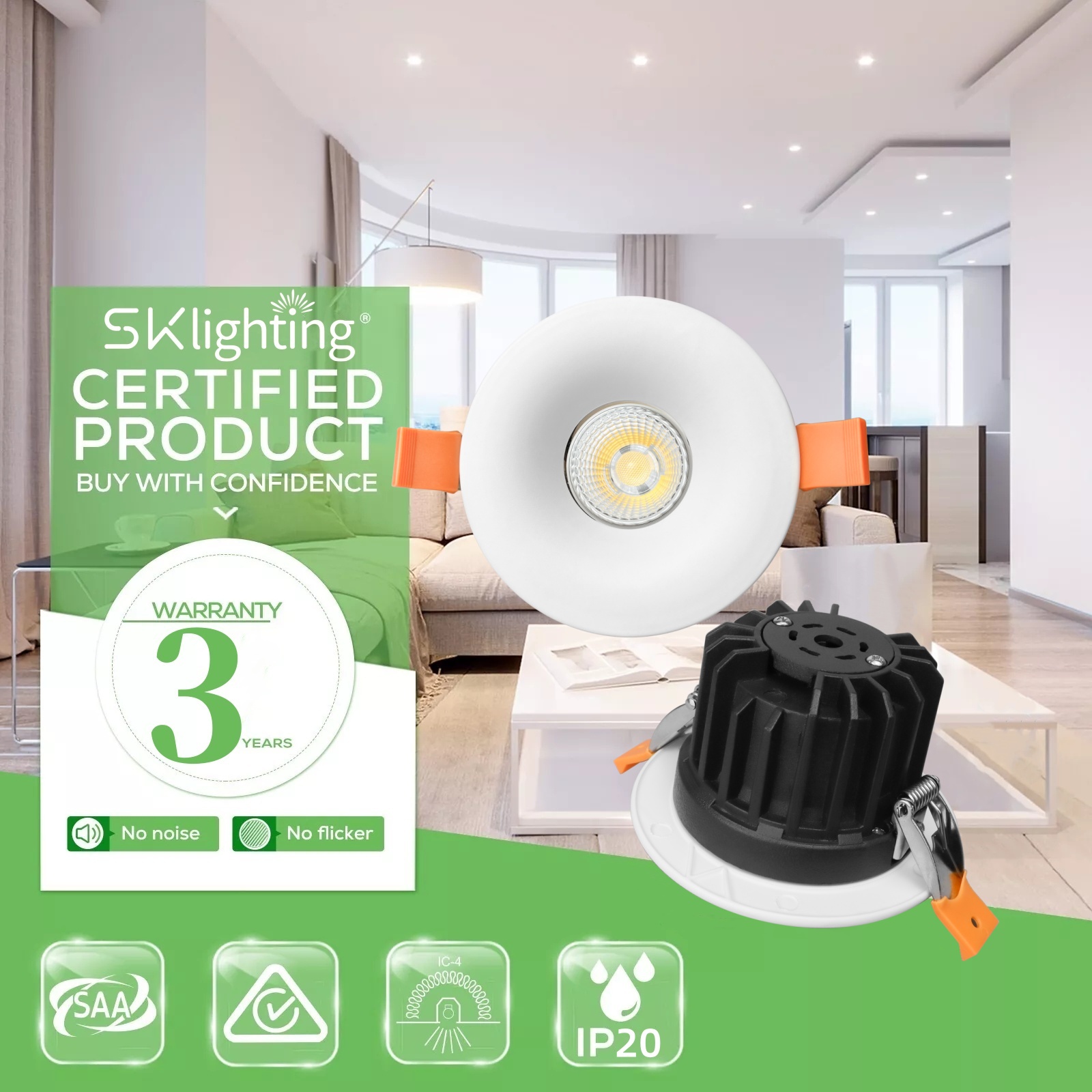 DL44 Recessed Downlight High Brightness Energy Saving COB Spotlight Anti-Glare Die-Cast Aluminum Slim Ceiling Lights
