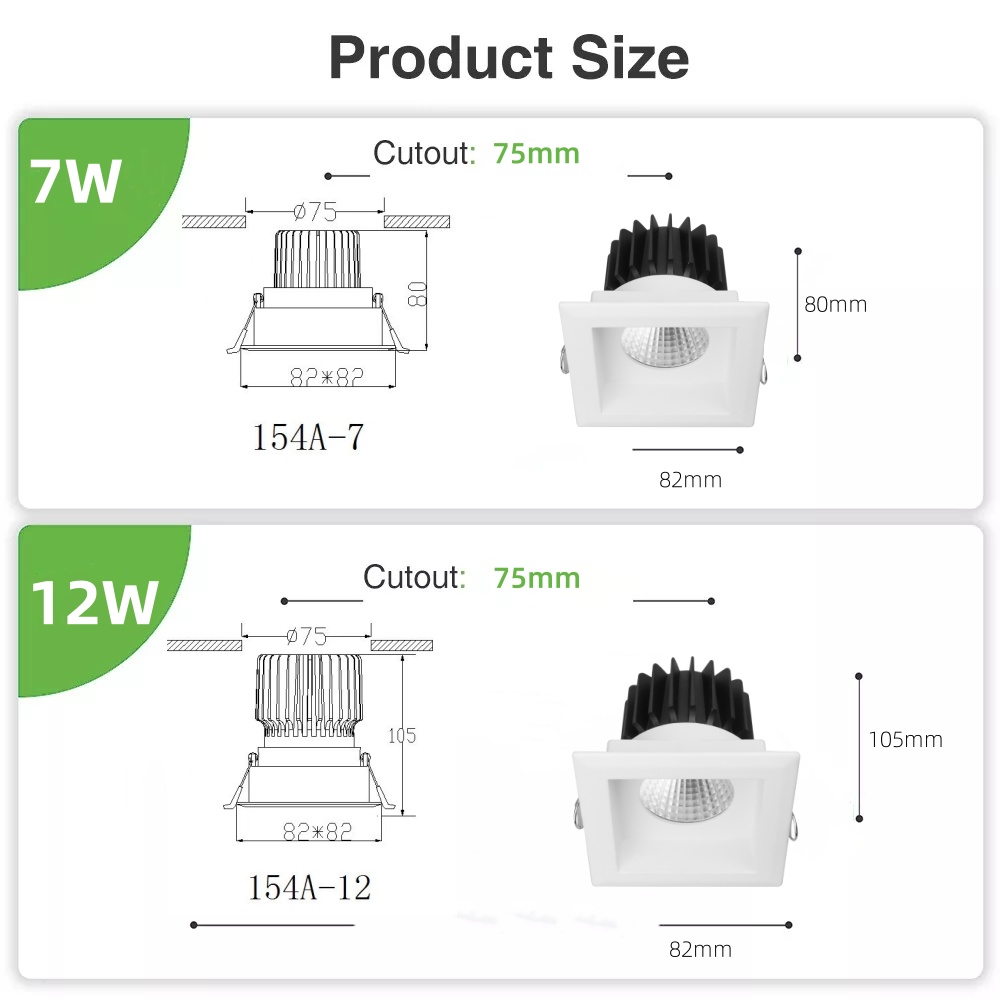 DL43 12 w White High Optical Cast Aluminum Body Adjustable 3 CCT Switchable Square Round Light Emitting Diode Downlight Ceiling Dimmable Downlights