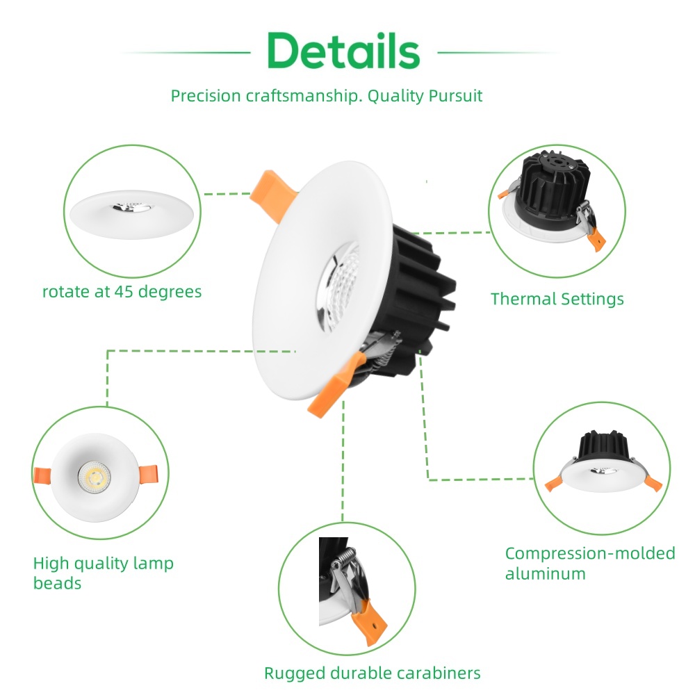 DL44 Recessed Downlight High Brightness Energy Saving COB Spotlight Anti-Glare Die-Cast Aluminum Slim Ceiling Lights