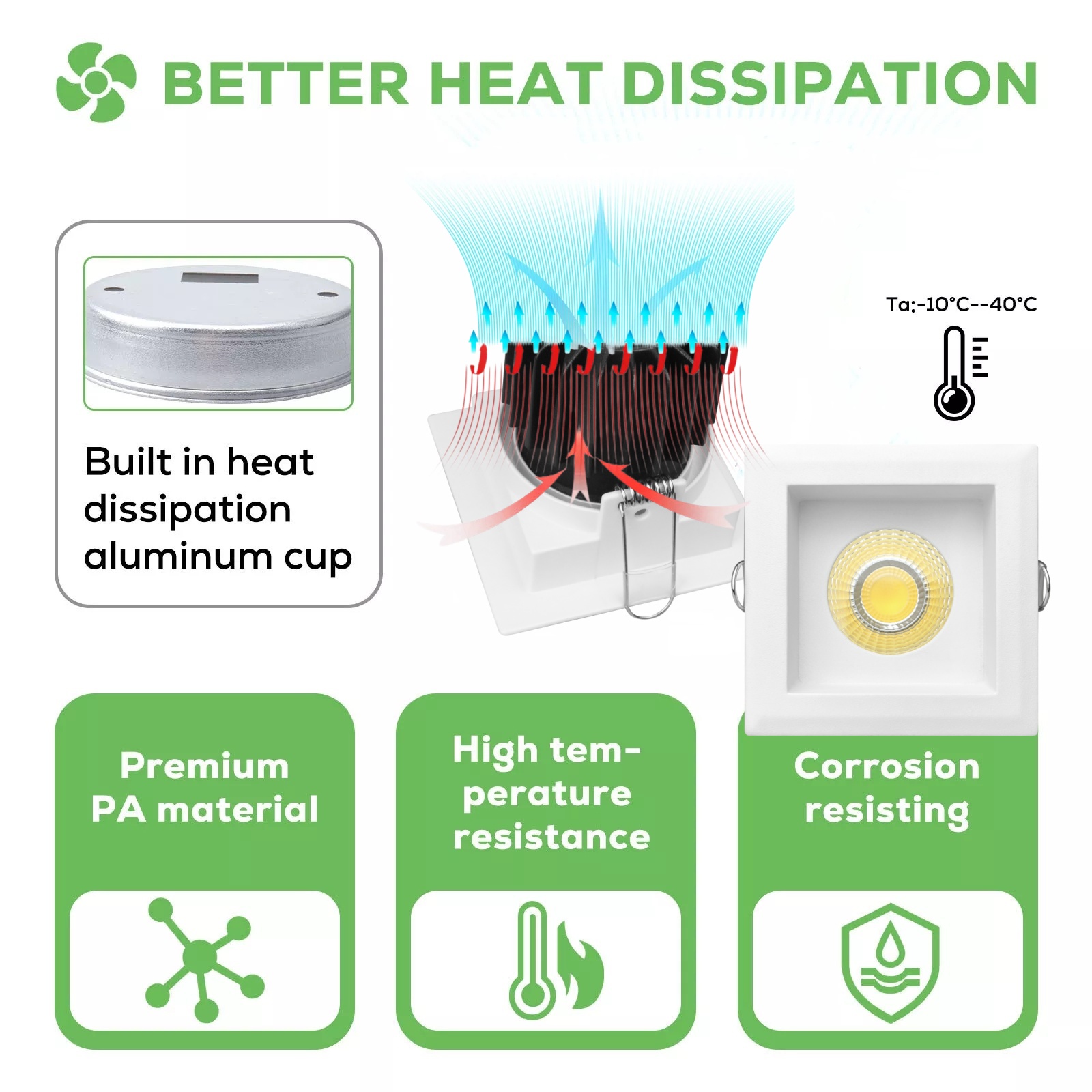 DL43 12 w White High Optical Cast Aluminum Body Adjustable 3 CCT Switchable Square Round Light Emitting Diode Downlight Ceiling Dimmable Downlights