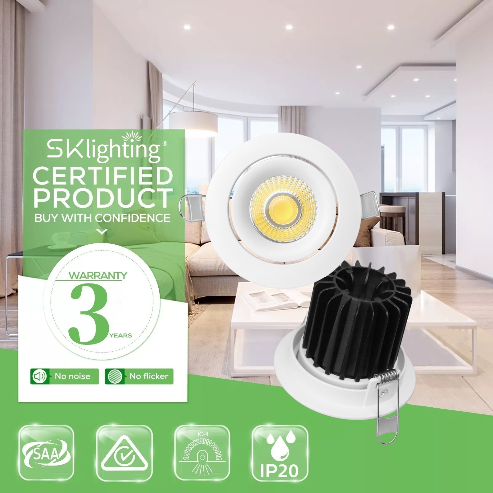 DL45 Recessed Downlight High Brightness Energy Saving COB Spotlight Anti-Glare Die-Cast Aluminum Slim Ceiling Lights