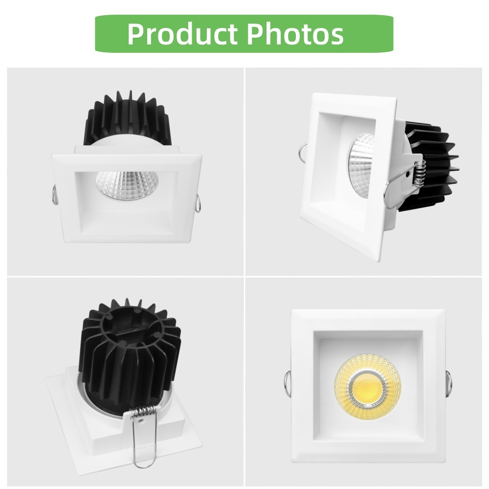 DL43 12 w White High Optical Cast Aluminum Body Adjustable 3 CCT Switchable Square Round Light Emitting Diode Downlight Ceiling Dimmable Downlights