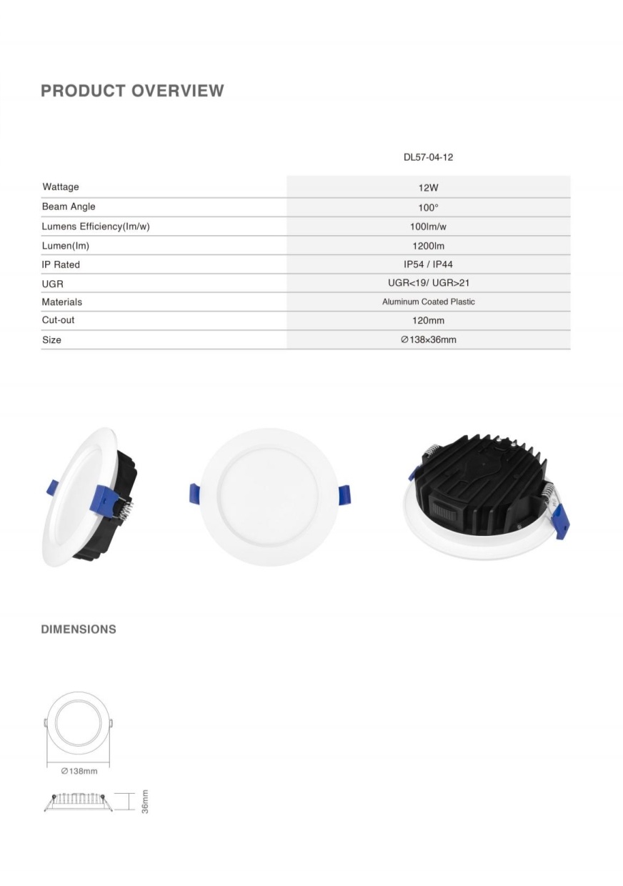 DL57 LED Downlight 14W IP44 CE SAA IC-4 Certified Dimmable Recessed Moisture and Glare Resistant Ceiling Lighting Downlight