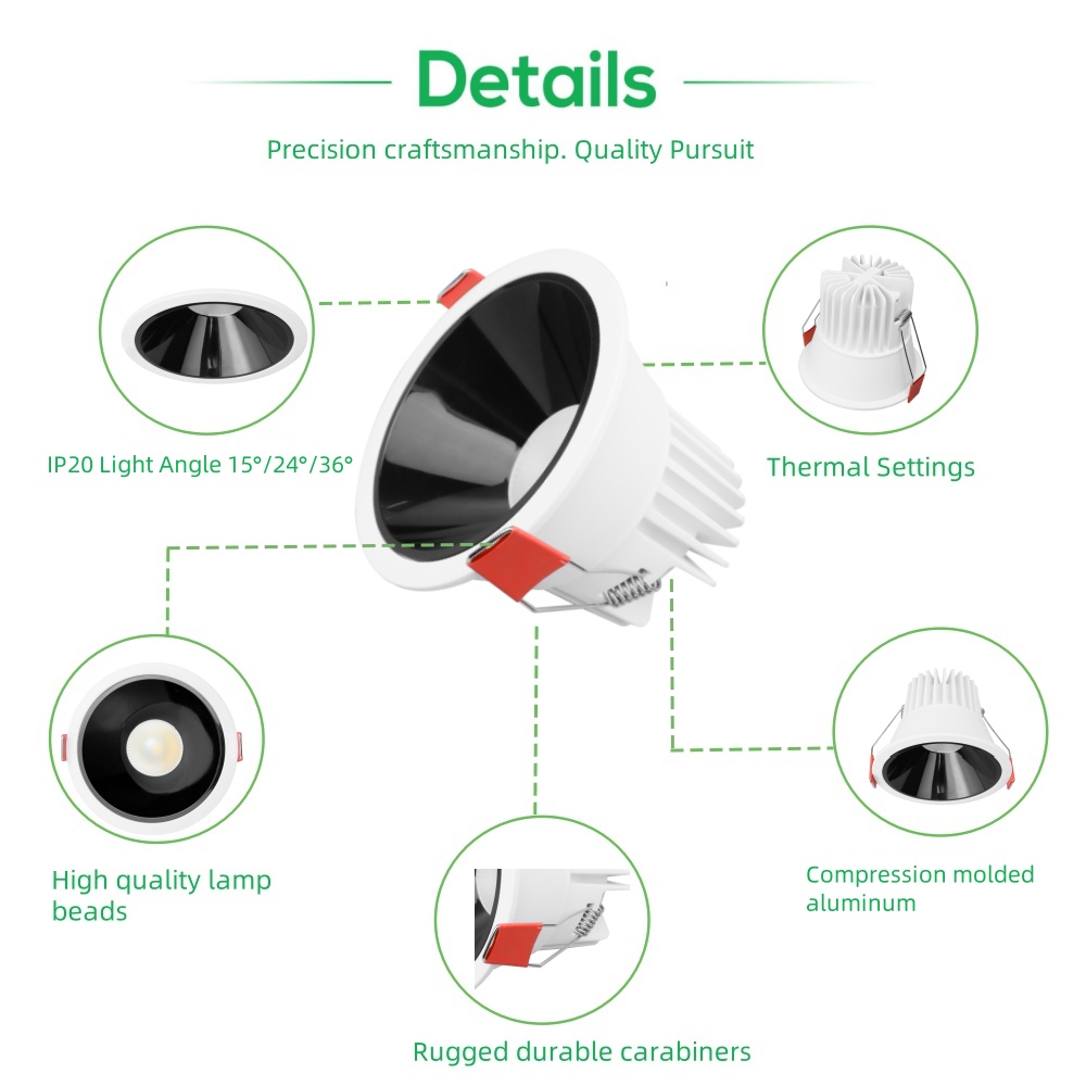 DL52 3w 5w 7w 9w 12w Modern Cob Downlight Recessed Residential Commercial Hotel Anti-Glare Light Emitting Diode Downlight
