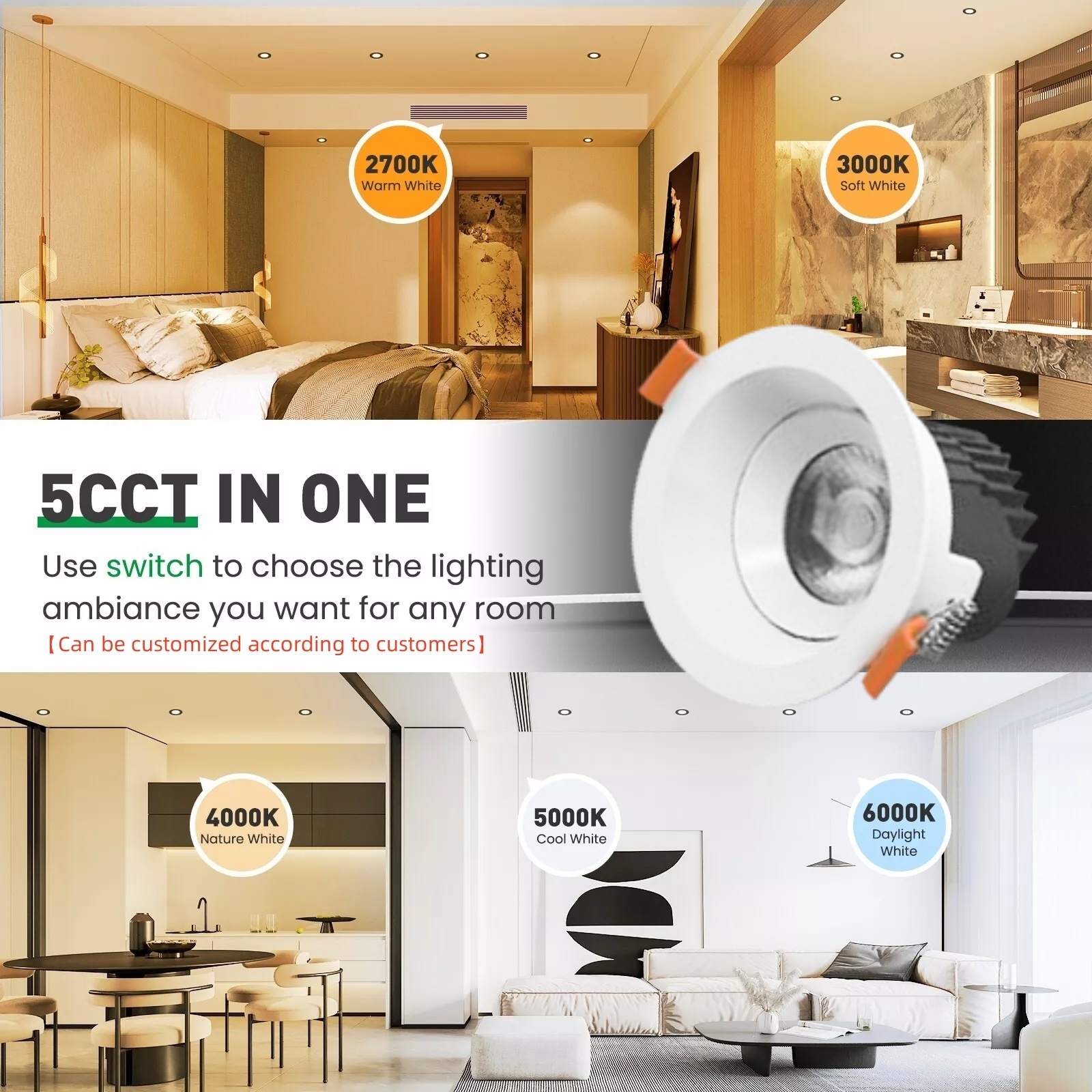 DL51 Anti-Glare Luminous Spotlight Aluminum 2700K-5000K High Lumen Ceiling Lighting COB Light Emitting Diode Downlights