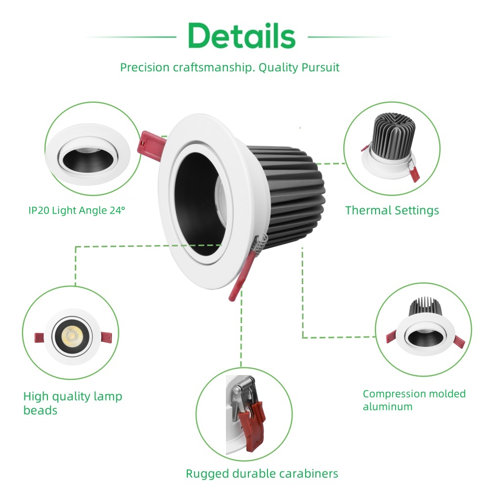 DL54 Waterproof Ip20 Dimmable Commercial Spotlight Anti-Glare Ceiling Light Emitting Diode Downlight Hotel Downlight No Decorative Recessed Downlights