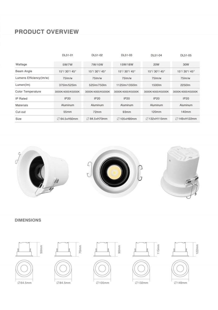 DL51 Anti glare spotlight aluminum saa 3cct cob led downlight dimmable frame spotlight frame housing