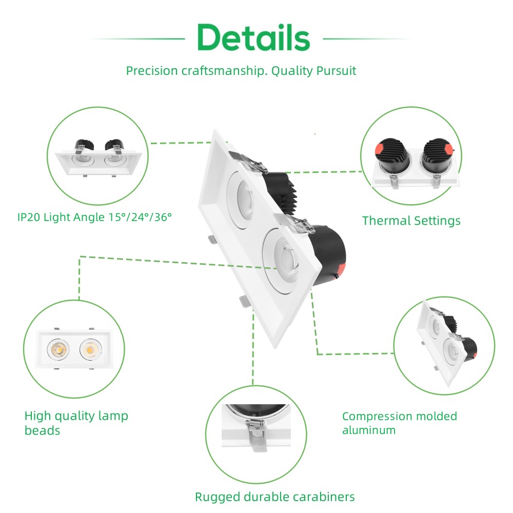 DL51-S Dimmable Spot Light Light Emitting Diode Recessed Downlight 10W 15W 25w Double Head Adjustable LED Anti-Glare Spotlight