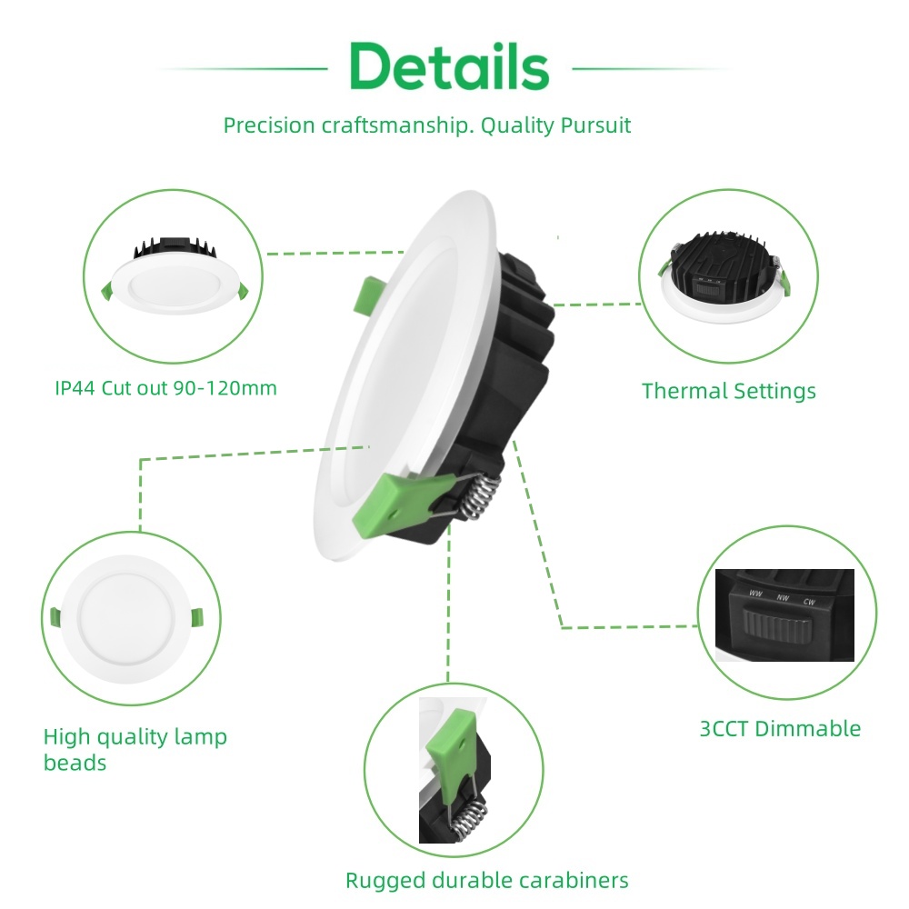 DL57 Light Emitting Diode Downlight CE SAA IC-4 IP44 4 Inch Recessed 120mm Cutout 12W 13W 14w Spotlight Downlight