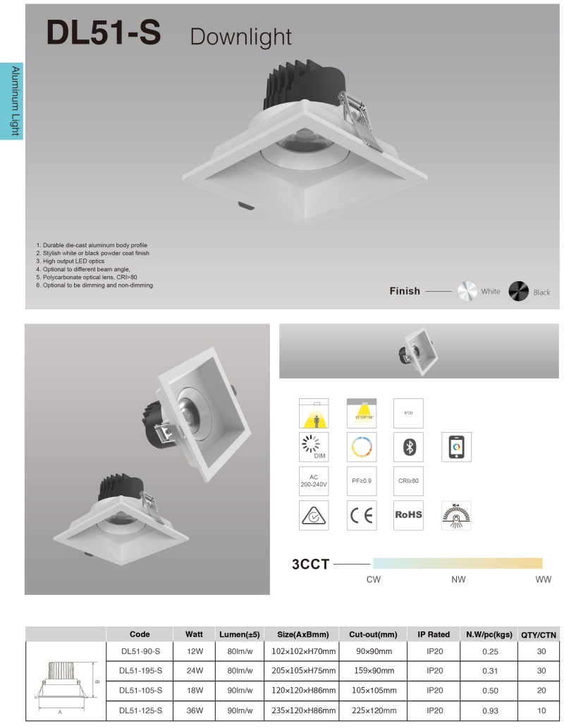 DL51-S Dimmable Spot Light Light Emitting Diode Recessed Downlight 10W 15W 25w Double Head Adjustable LED Anti-Glare Spotlight