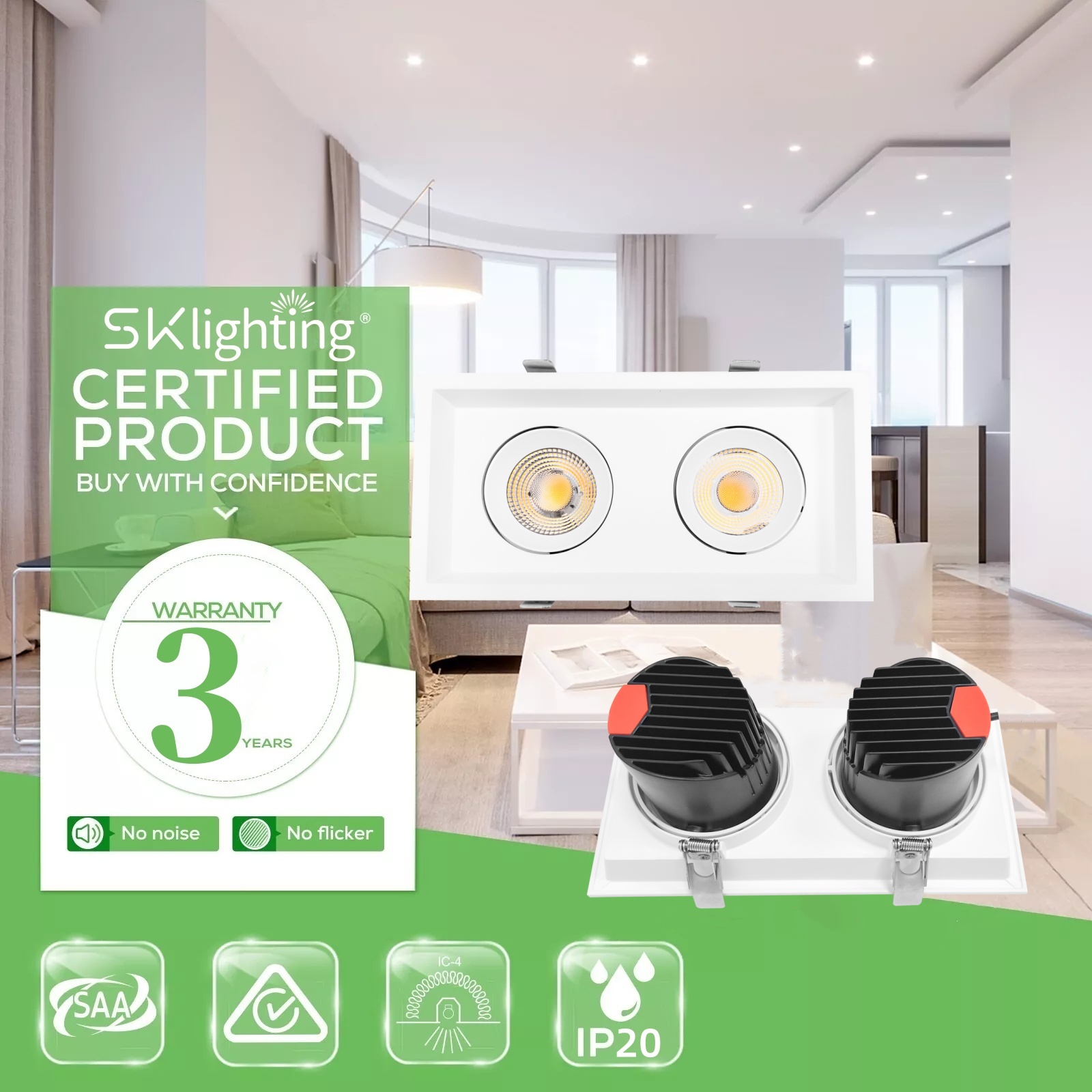 DL51-S Dimmable Spot Light Light Emitting Diode Recessed Downlight 10W 15W 25w Double Head Adjustable LED Anti-Glare Spotlight