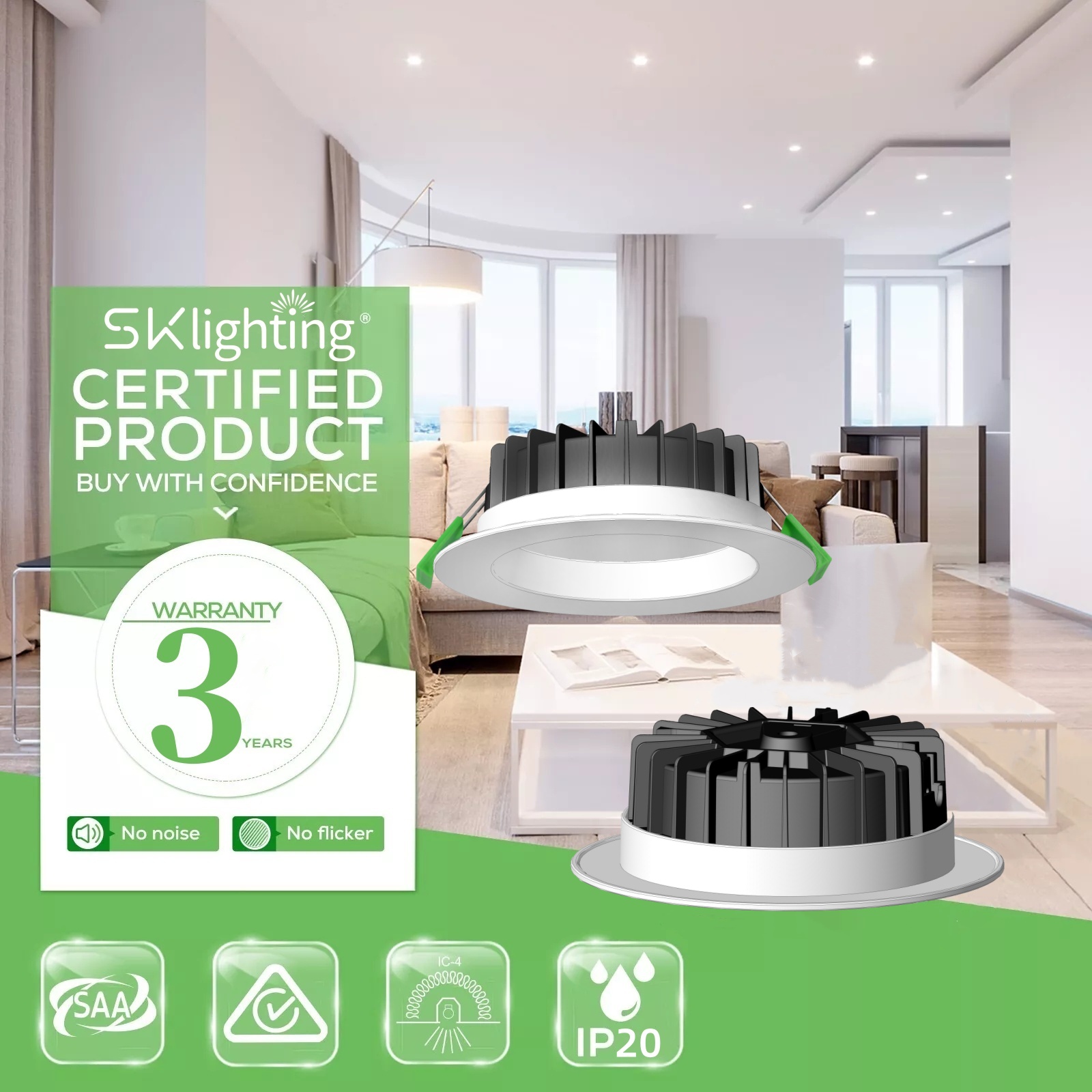 DL58 Dimmable LED Downlight SAA CE SAA IC-4 IC-F Certified Triple CCT Switchable Recessed 12w Waterproof Aluminum Downlight