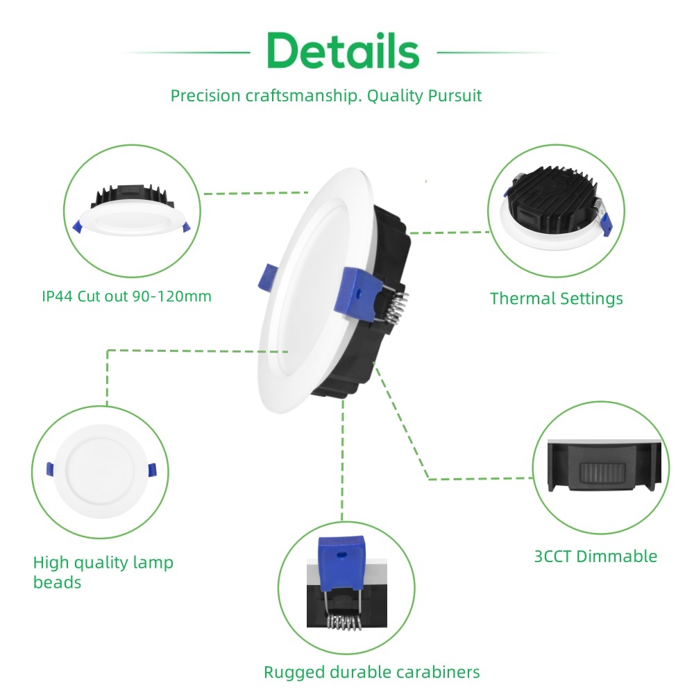 DL57 Hot Light Emitting Diode Downlight 10w 3CCT Waterproof IP44 Triac Dimmable CE SAA Spotlight Hair Downlights