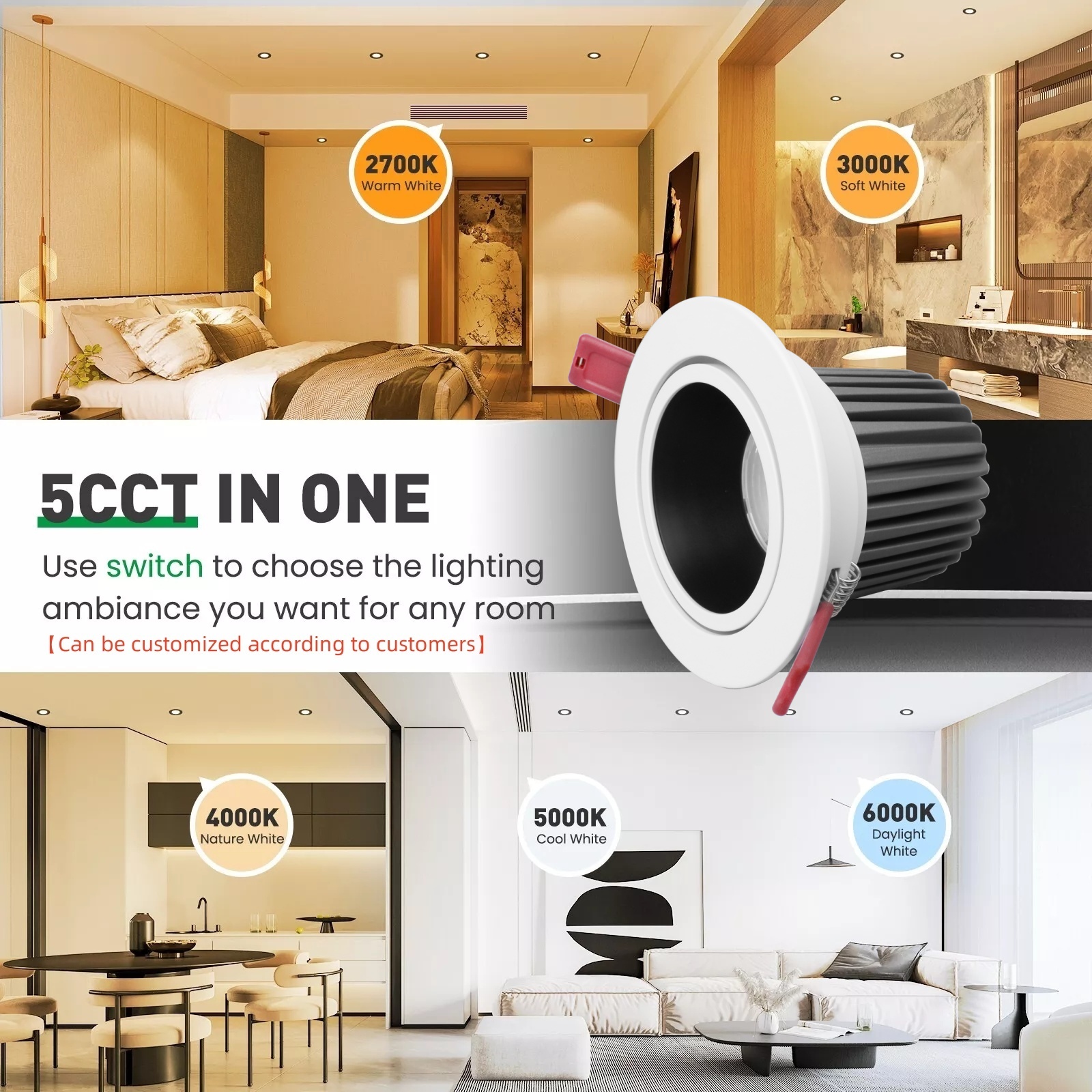 DL54 Waterproof Ip20 Dimmable Commercial Spotlight Anti-Glare Ceiling Light Emitting Diode Downlight Hotel Downlight No Decorative Recessed Downlights