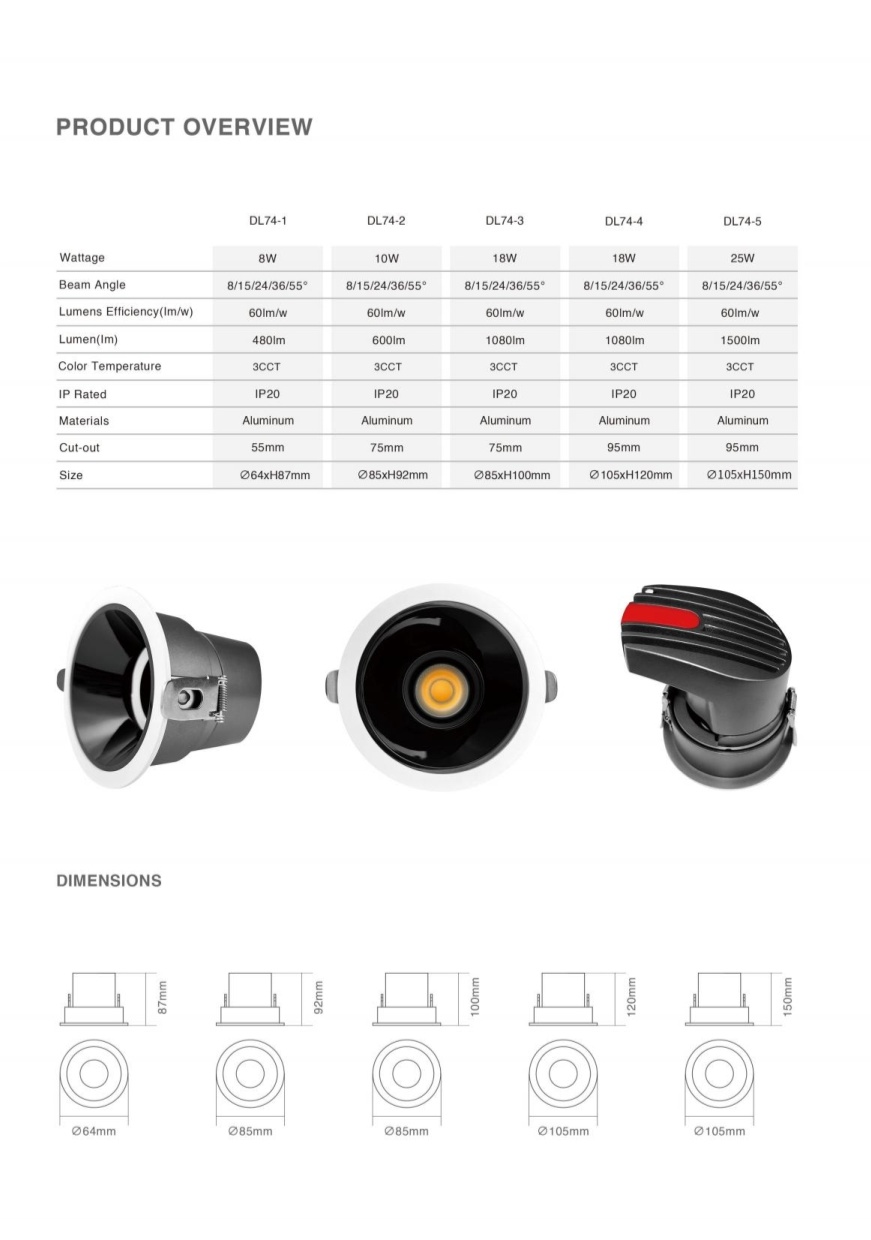 DL74 Led Downlight Housing Round Aluminum Ip20 Dimmable 9w Recessed 4 Inch Slim Led Downlight Dimmable 5W COB Spotlight