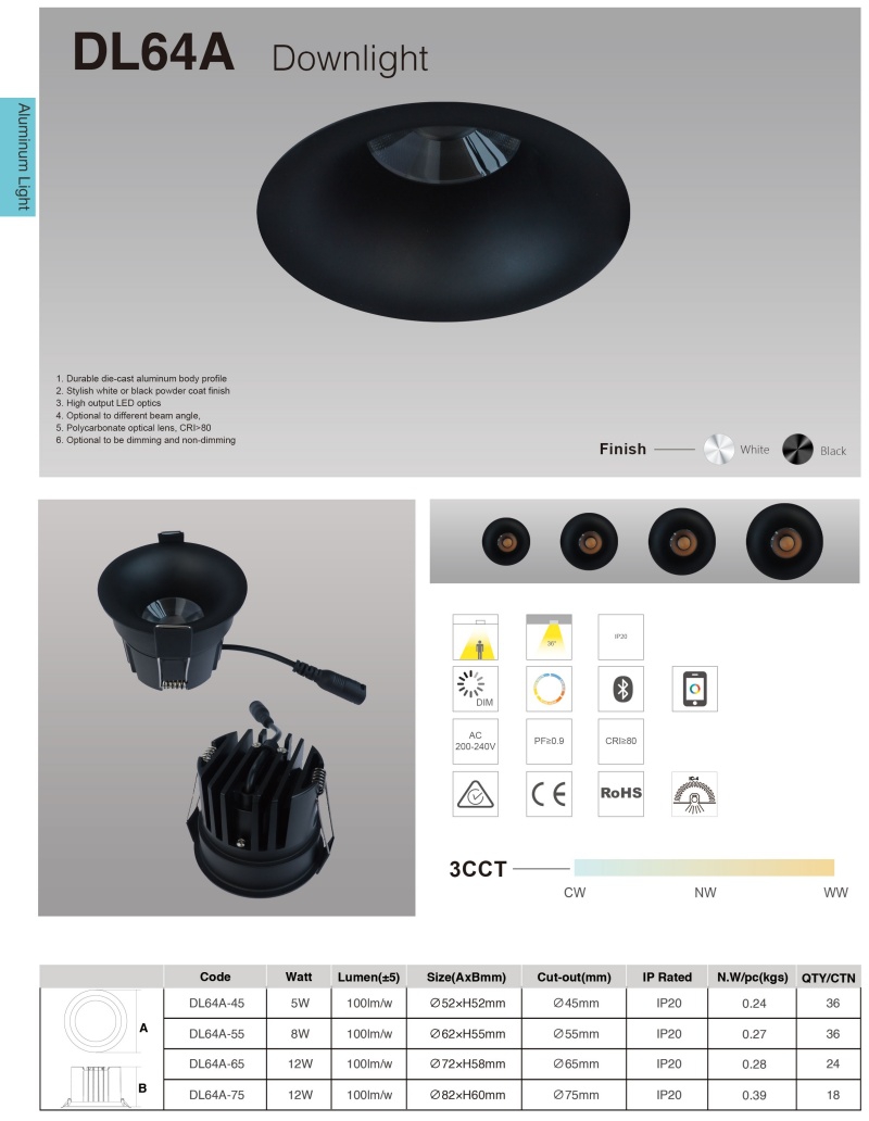 DL64A  Embedded Narrow Border Anti Glare LED Downlight Home Hotel Shopping Mall COB Spotlight